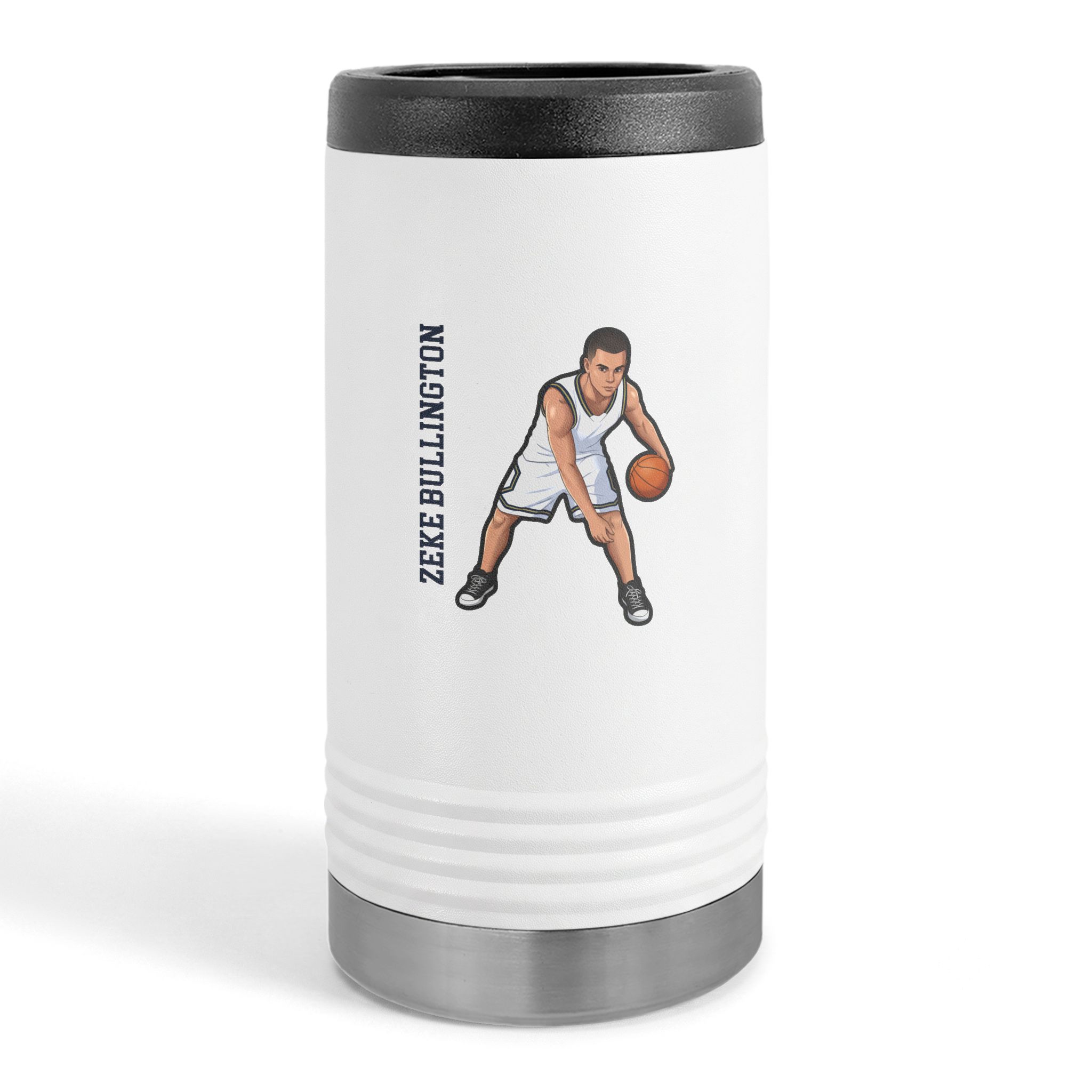 Slim Stainless Can Cooler — character_name_vertical in White