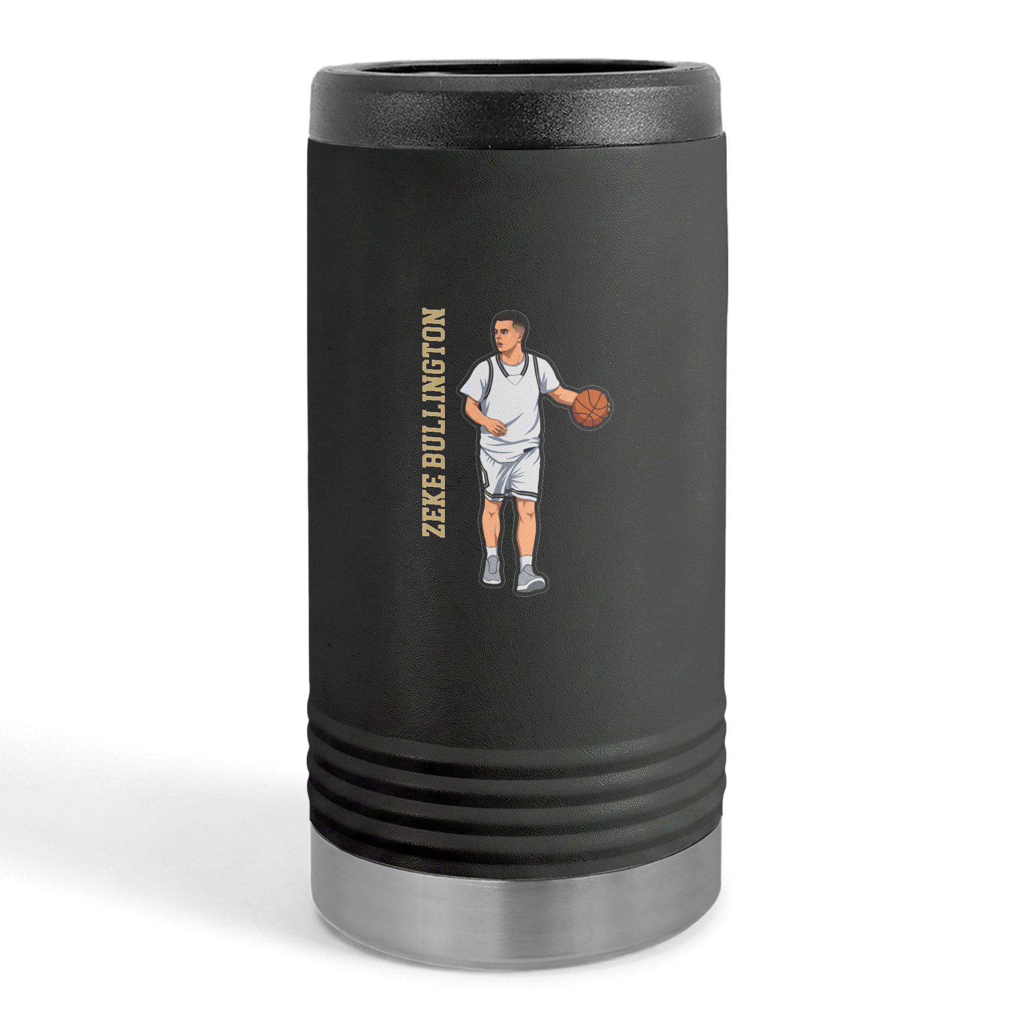 Slim Stainless Can Cooler — character_name_vertical in Black