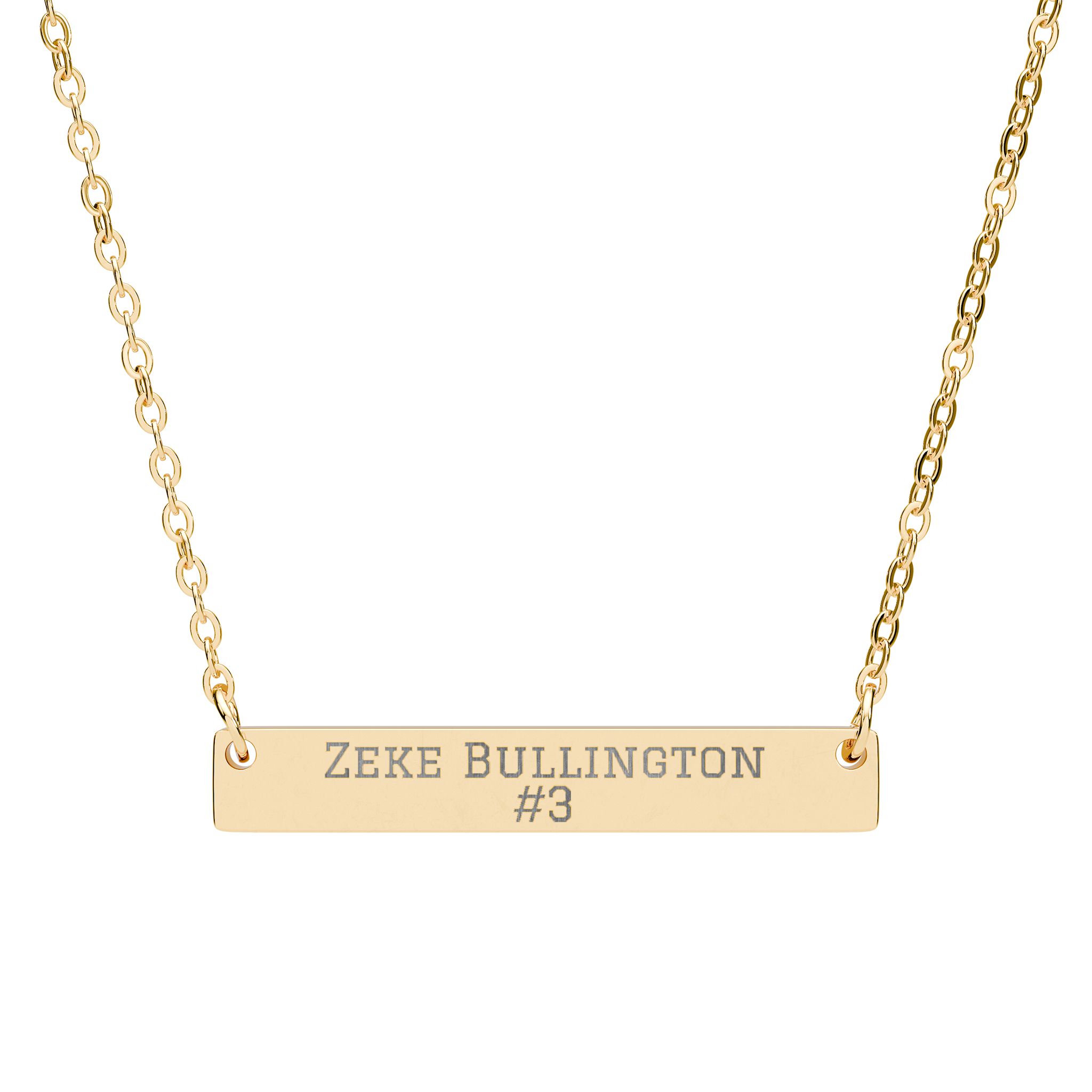 Engraved Bar Necklace — Name & Number in Gold