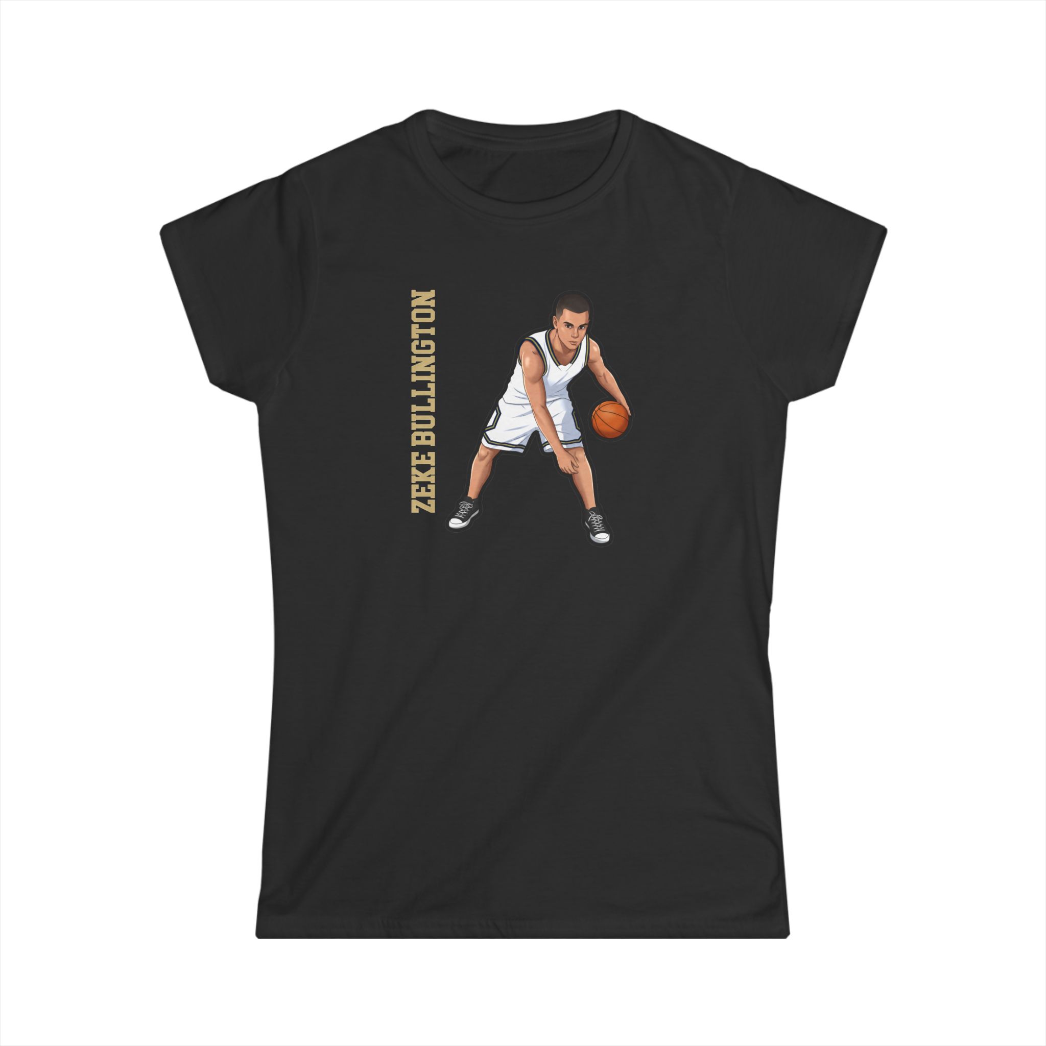Women's Softstyle Tee — character_name_vertical in Black