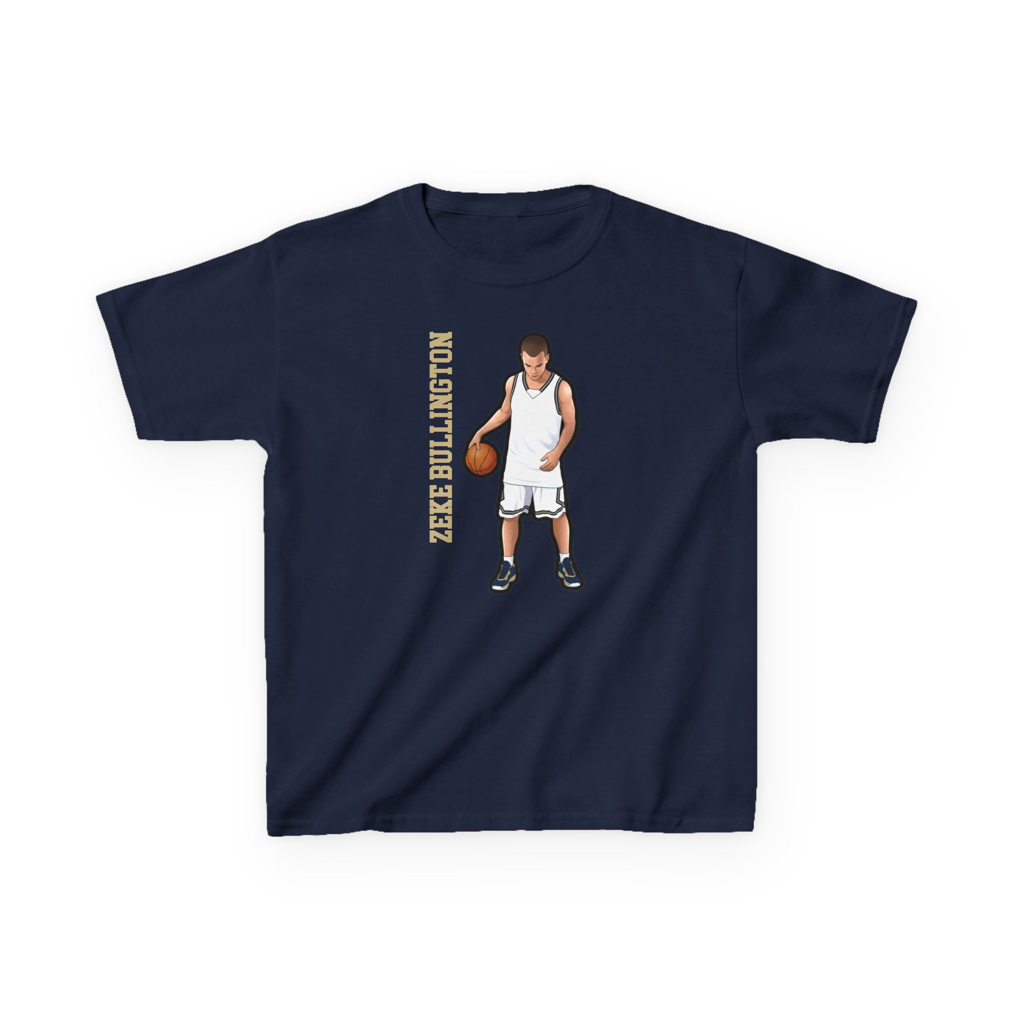 Youth Tee — character_name_vertical in Navy