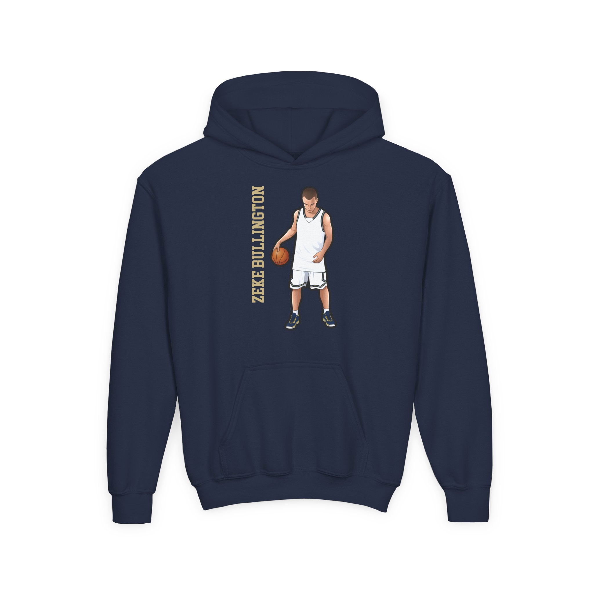 Youth Hoodie — character_name_vertical in Navy