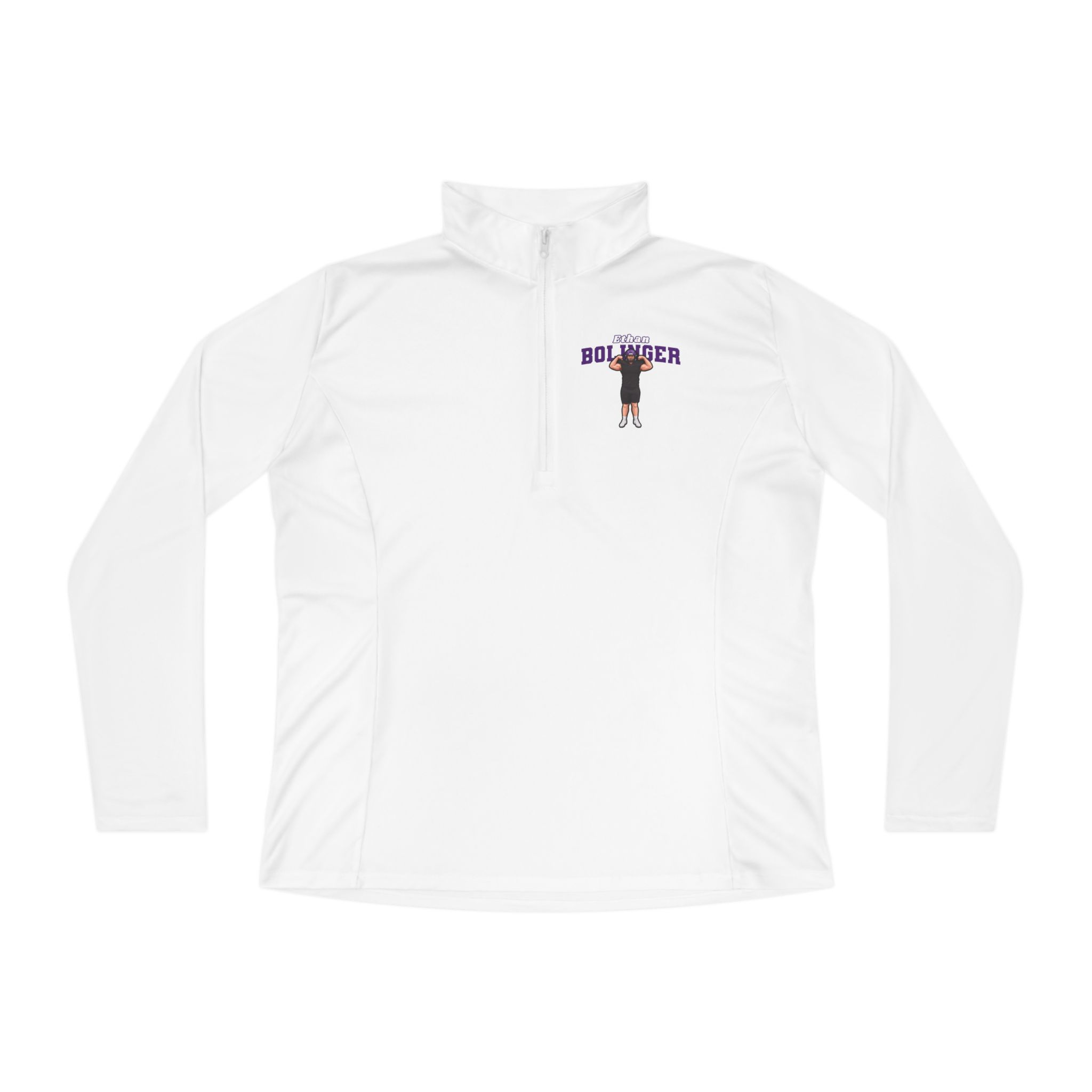 Women's Q-Zip Pullover — character_name_arch in White