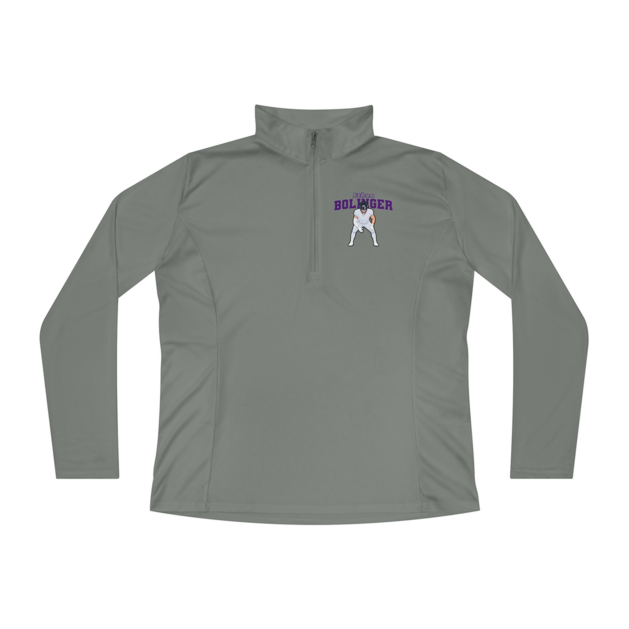 Women's Q-Zip Pullover — character_name_arch in Grey