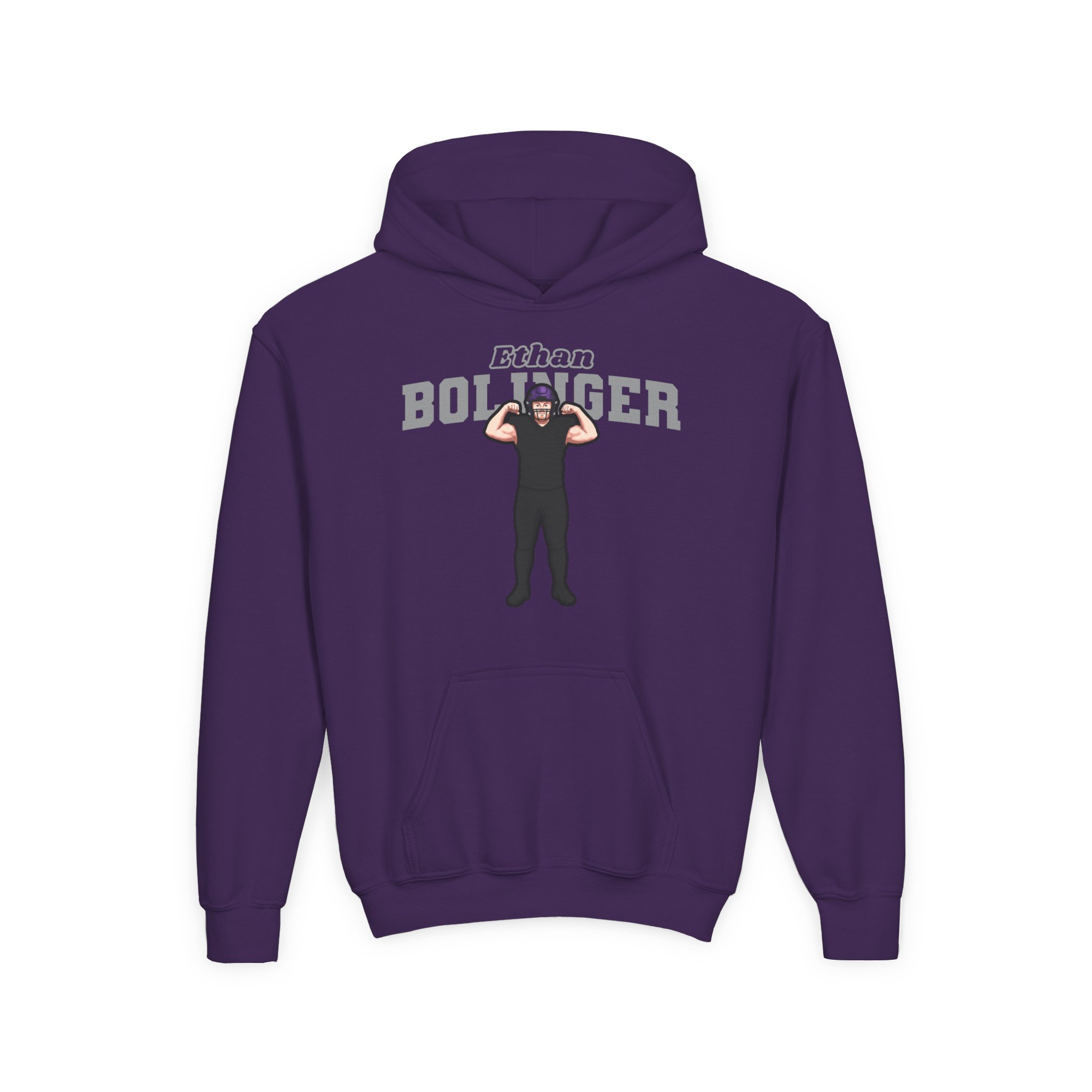 Youth Hoodie — character_name_arch in Purple