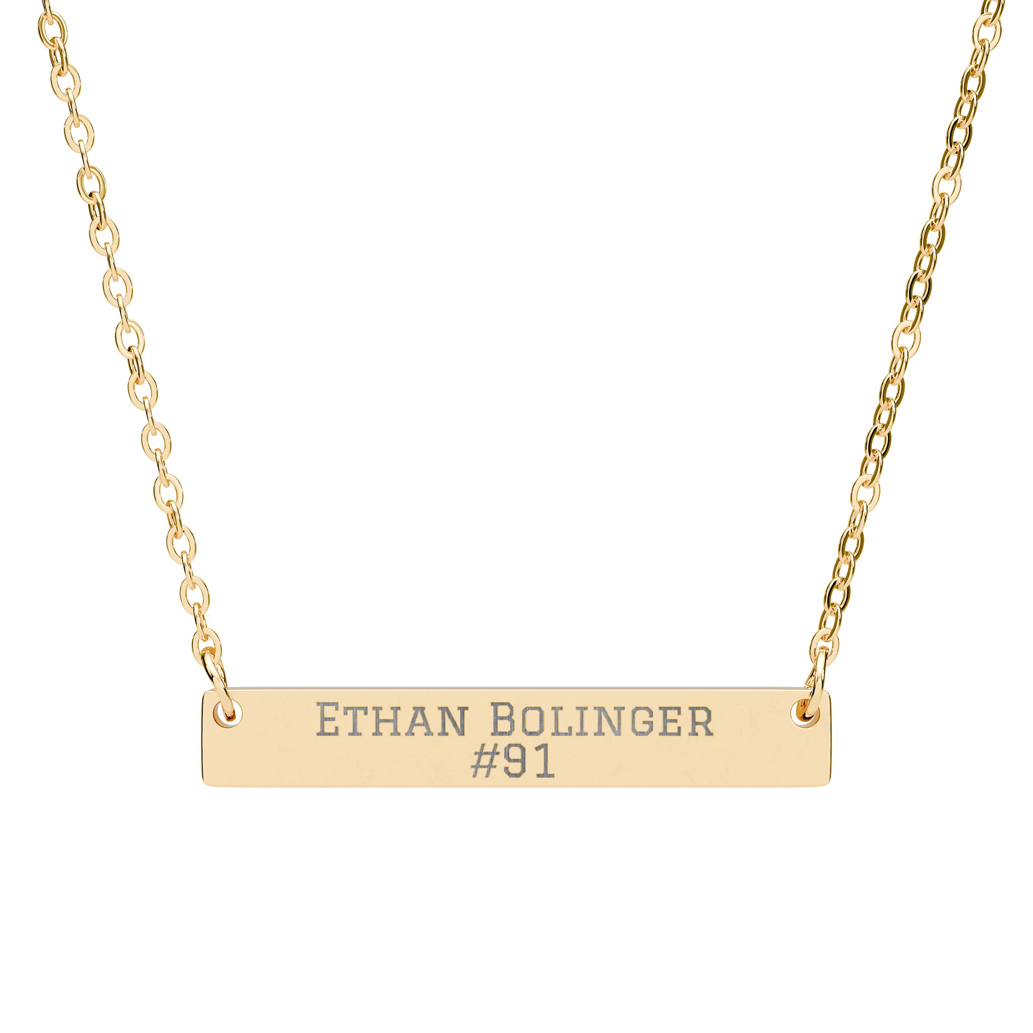 Engraved Bar Necklace — Name & Number in Gold