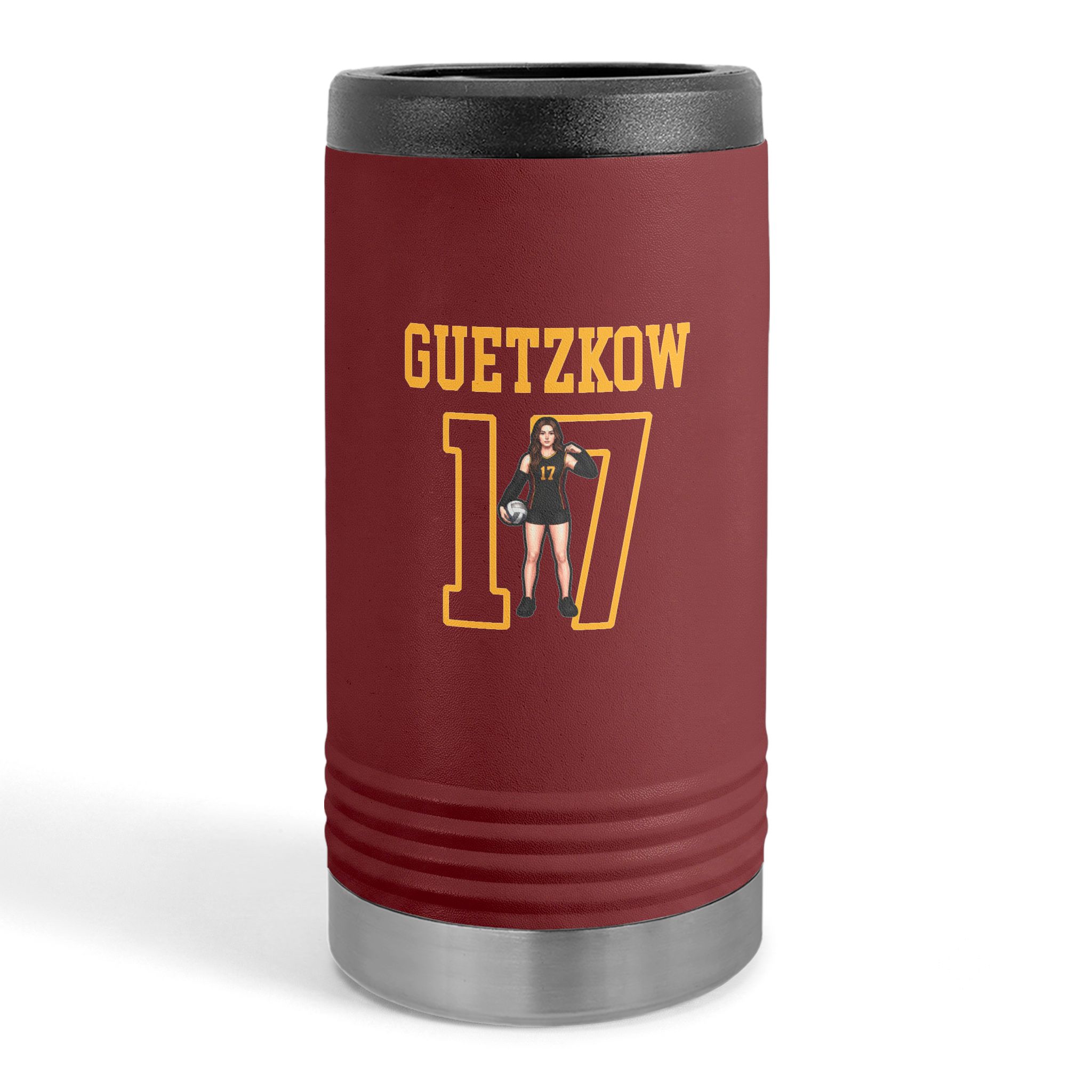Slim Stainless Can Cooler — character_shirsey in Maroon