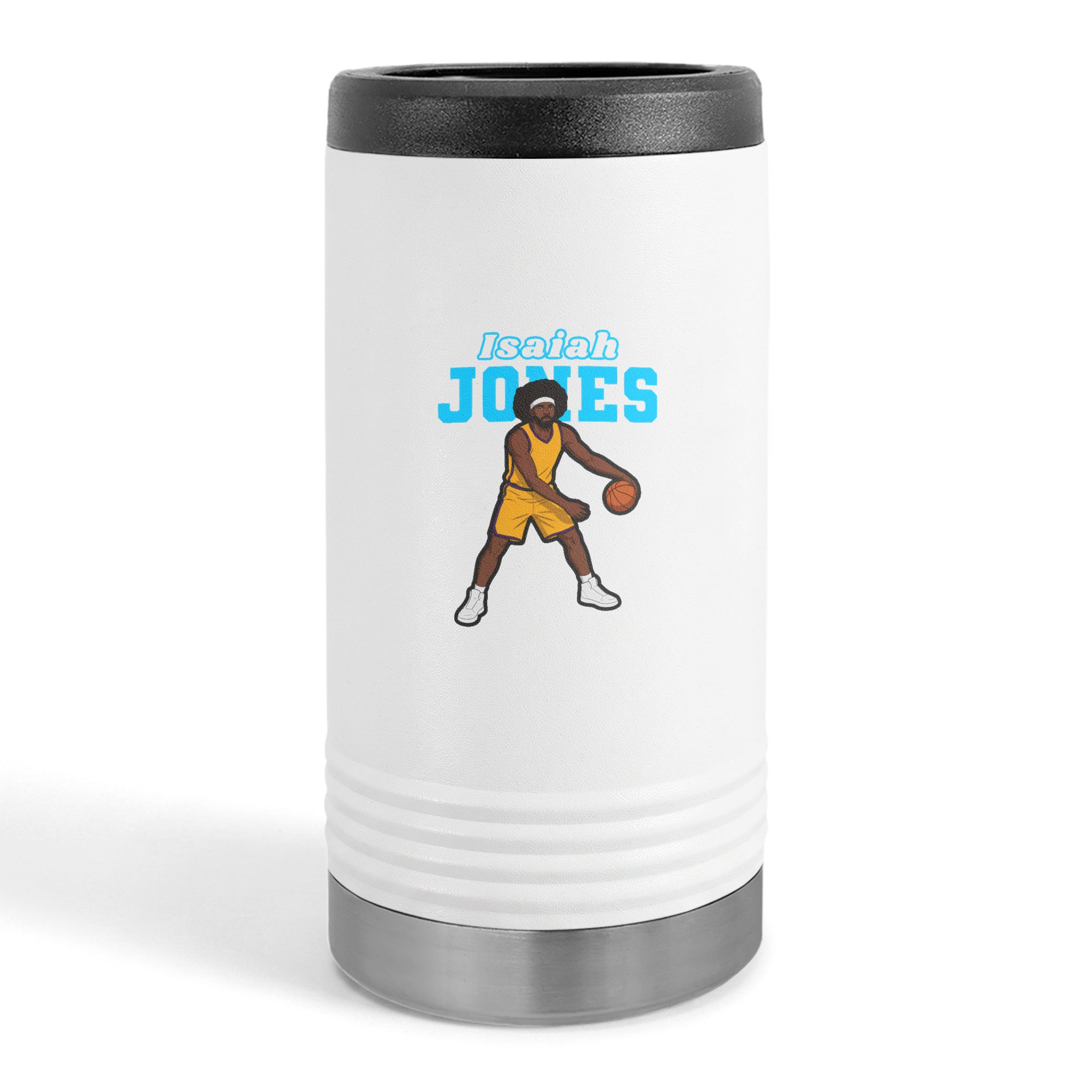 Slim Stainless Can Cooler — character_name_arch in White