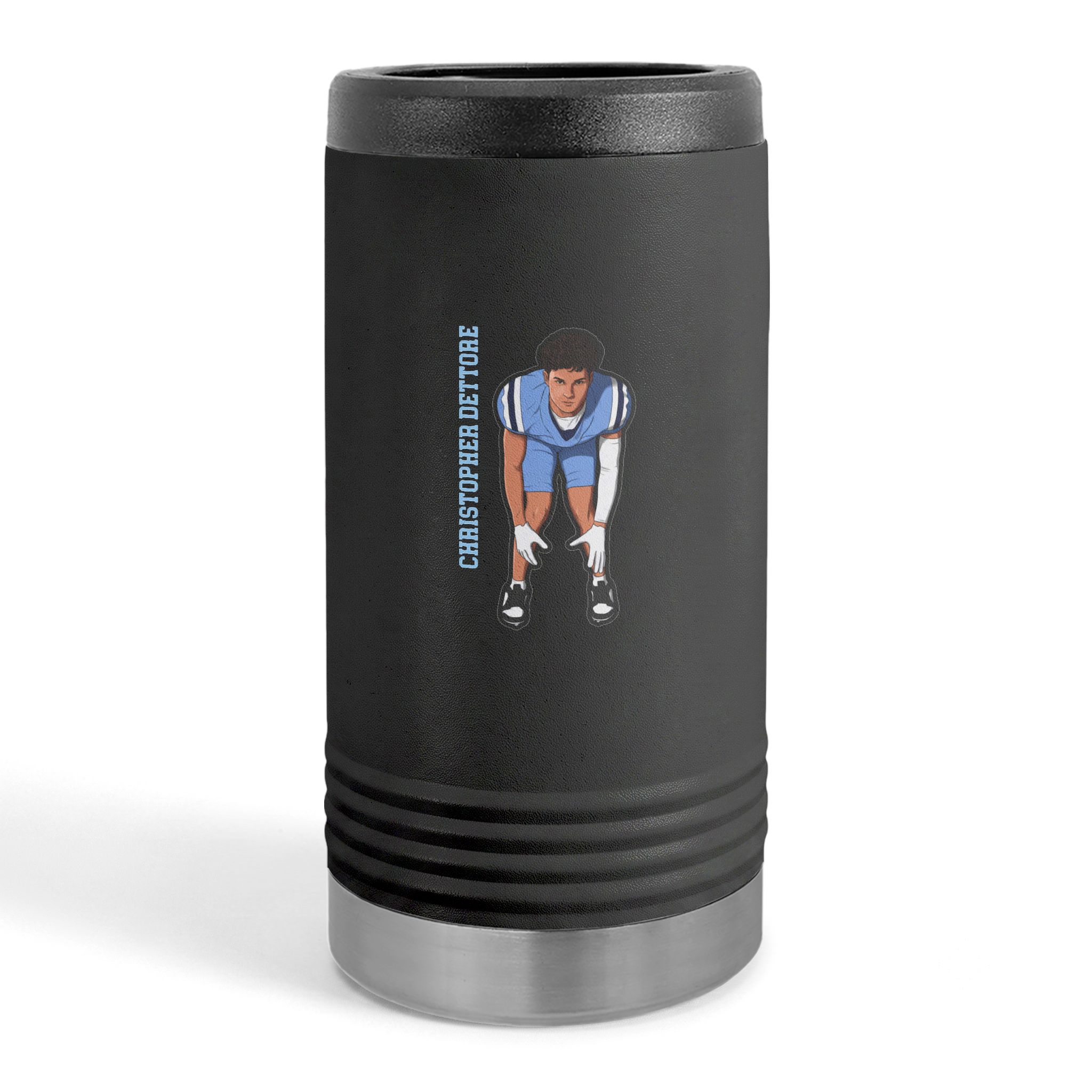 Slim Stainless Can Cooler — character_name_vertical in Black