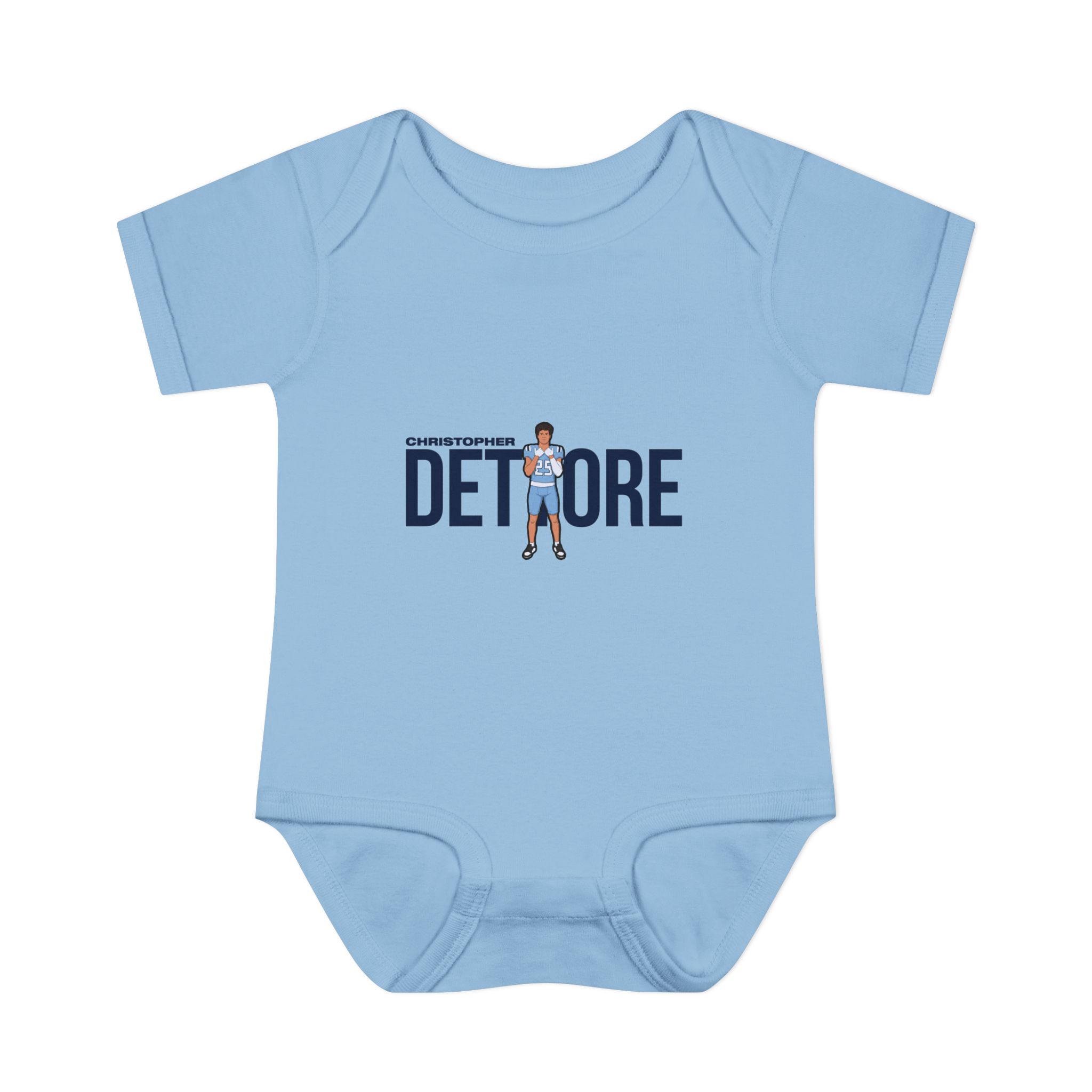 Baby Onesie — character_player_name in Light Blue