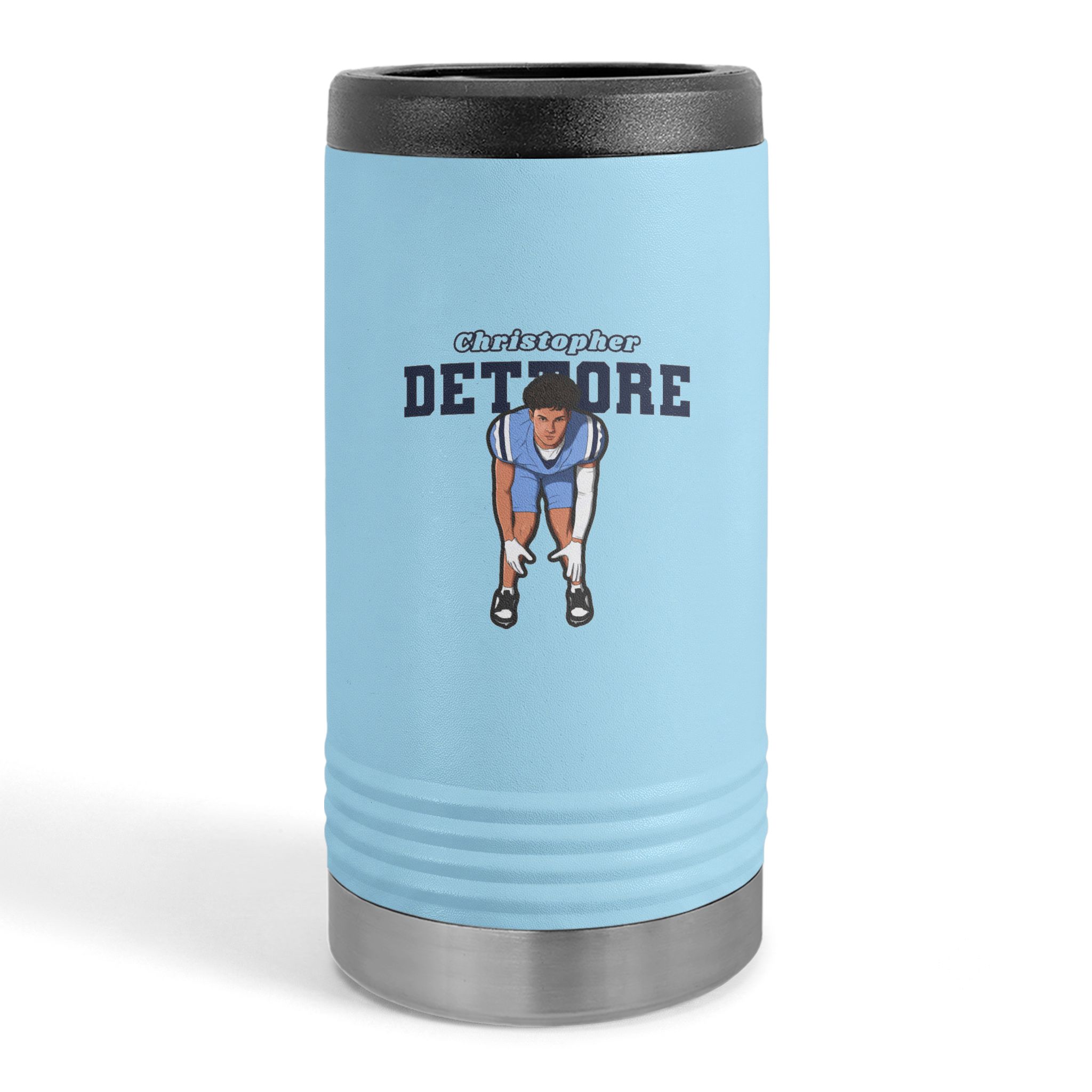 Slim Stainless Can Cooler — character_name_arch in Light Blue