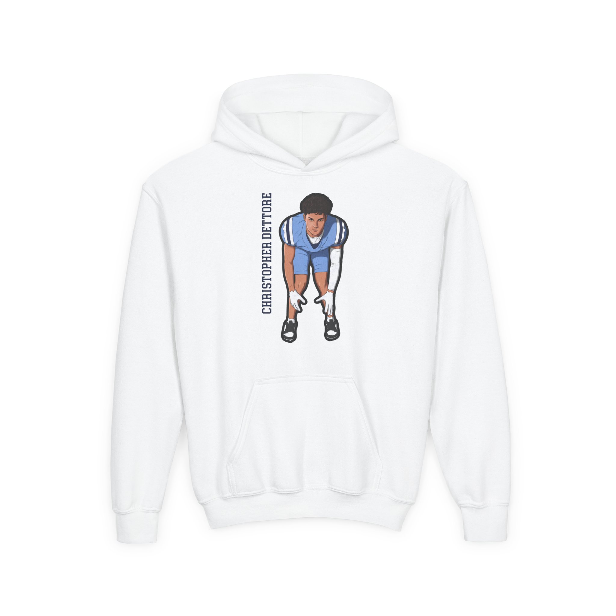 Youth Hoodie — character_name_vertical in White