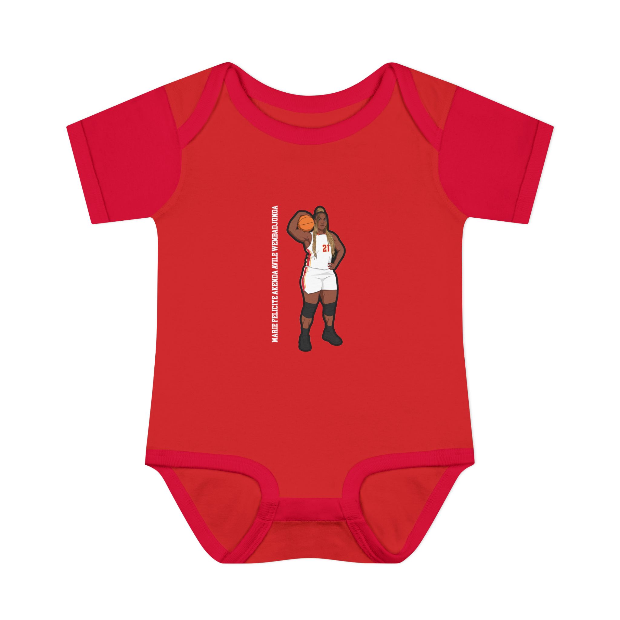 Baby Onesie — character_name_vertical in Red