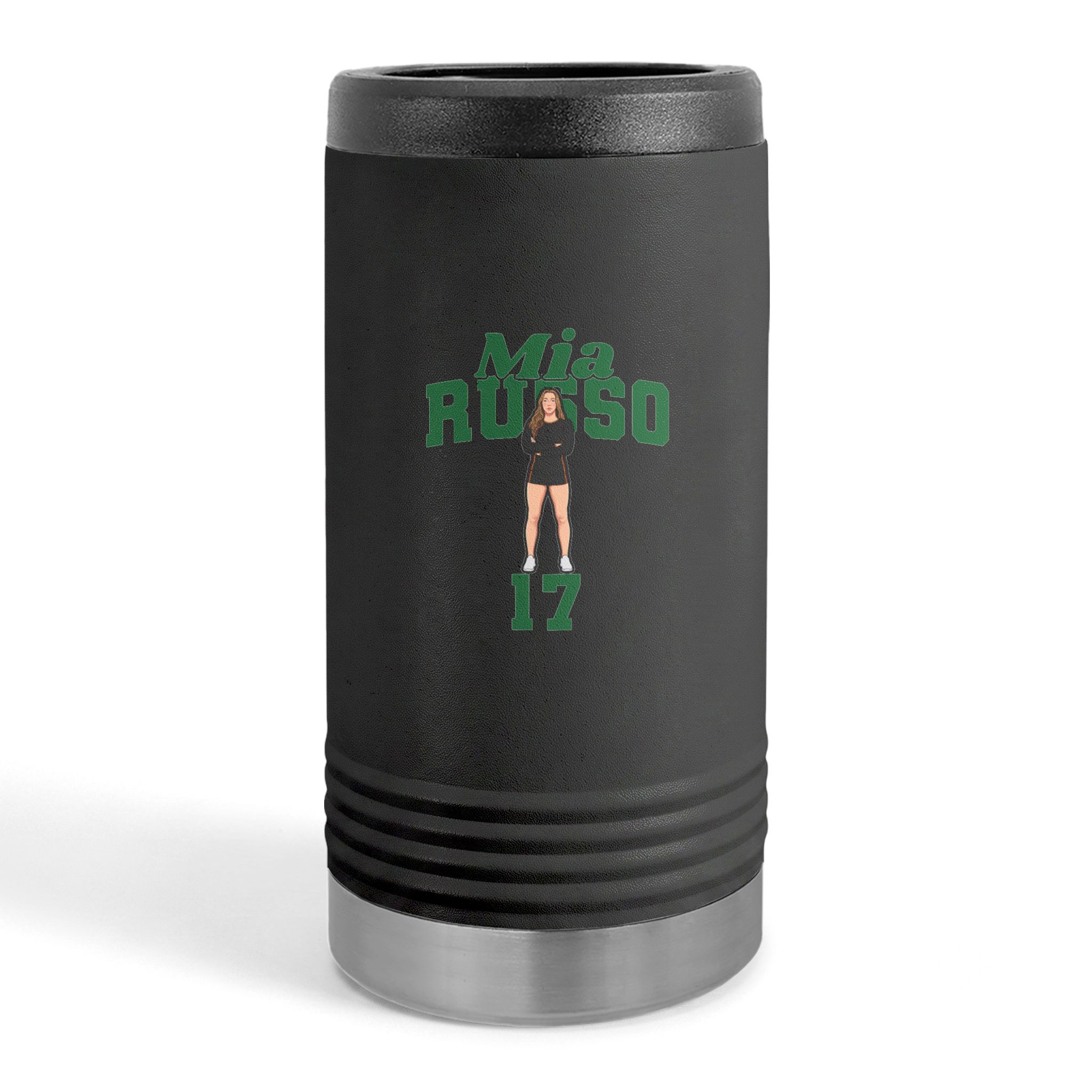 Slim Stainless Can Cooler — character_signature_arch in Black