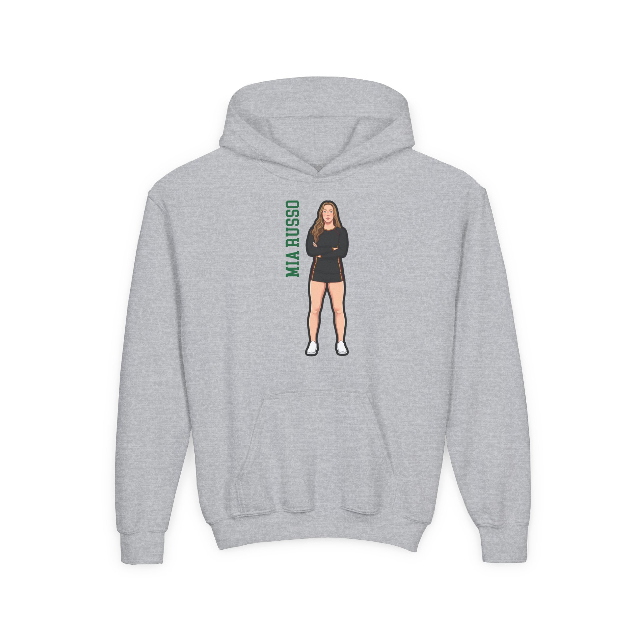 Youth Hoodie — character_name_vertical in Grey