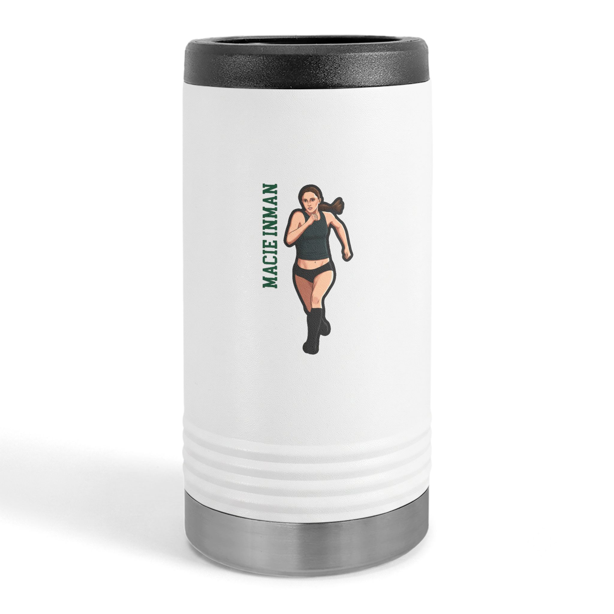 Slim Stainless Can Cooler — character_name_vertical in White