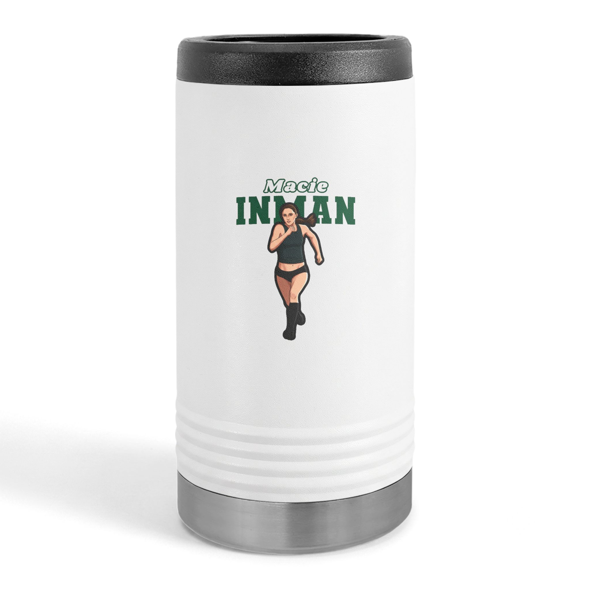 Slim Stainless Can Cooler — character_name_arch in White