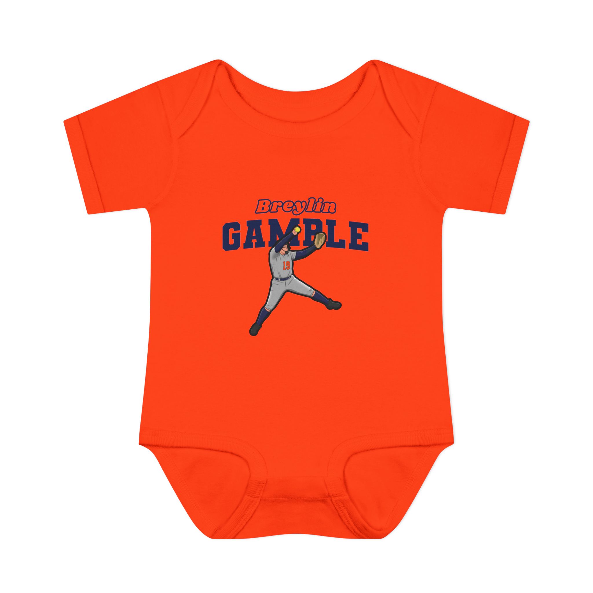 Baby Onesie — character_name_arch in Orange