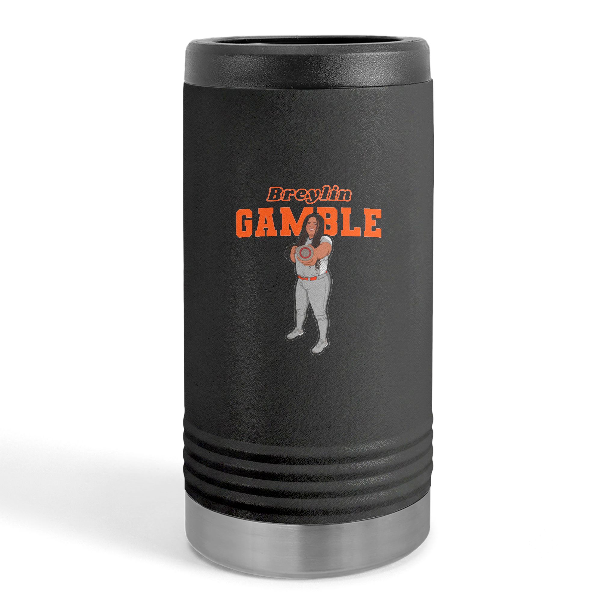 Slim Stainless Can Cooler — character_name_arch in Black