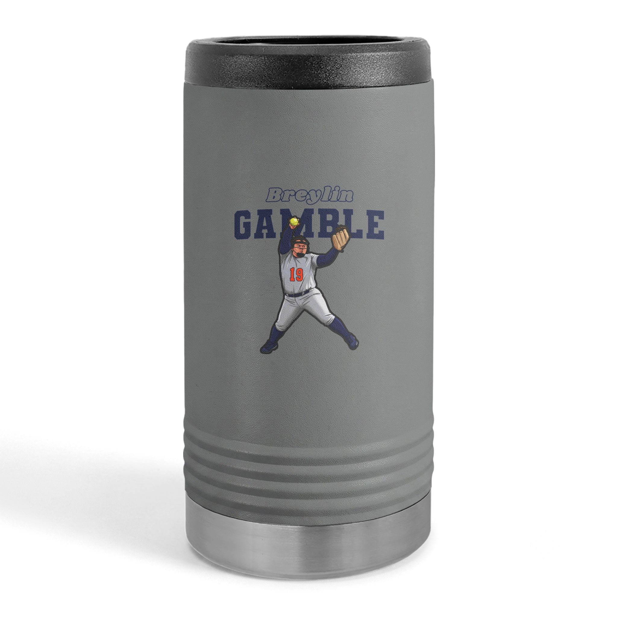 Slim Stainless Can Cooler — character_name_arch in Grey