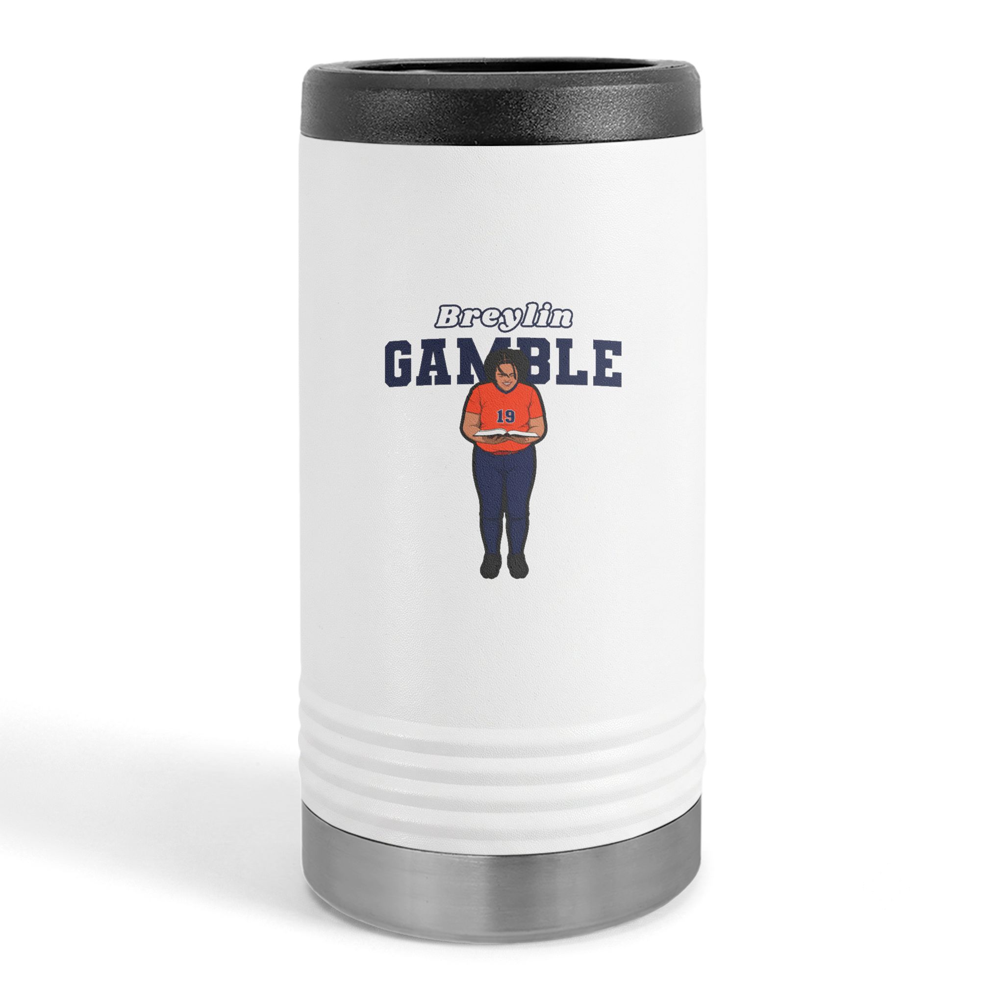 Slim Stainless Can Cooler — character_name_arch in White