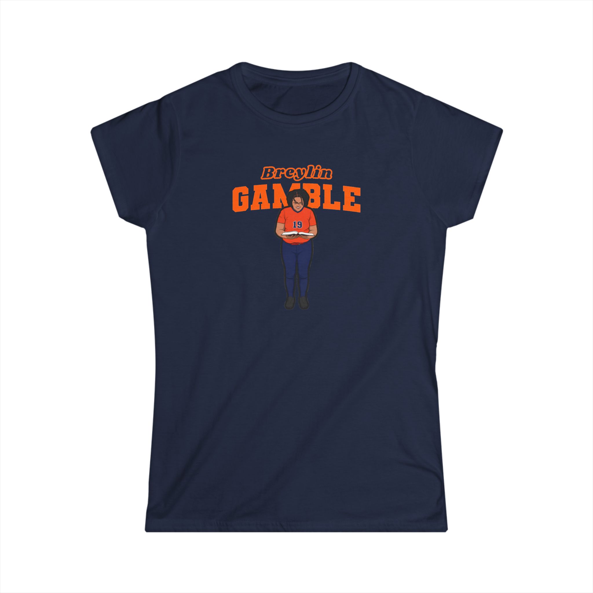 Women's Softstyle Tee — character_name_arch in Navy