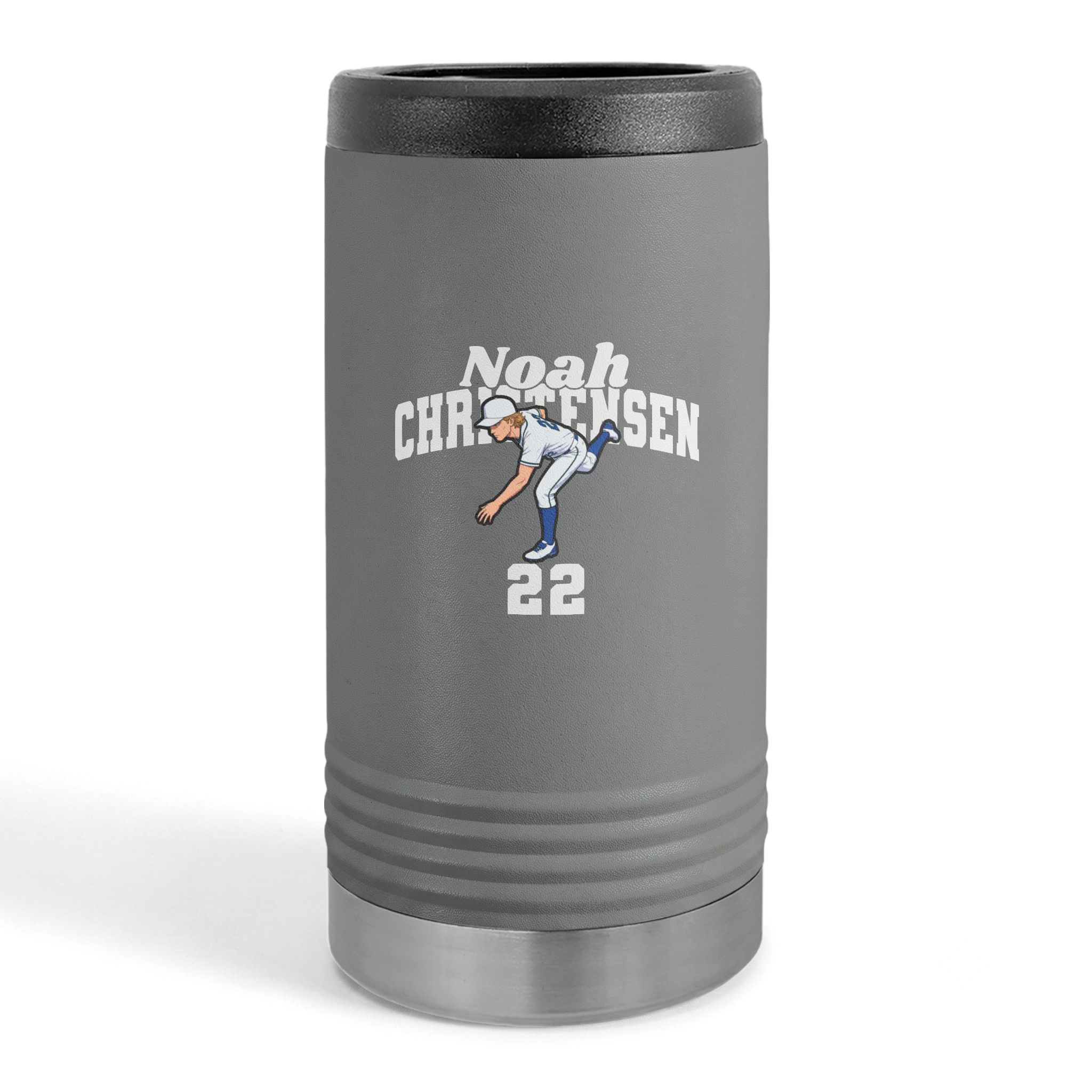 Slim Stainless Can Cooler — character_signature_arch in Grey