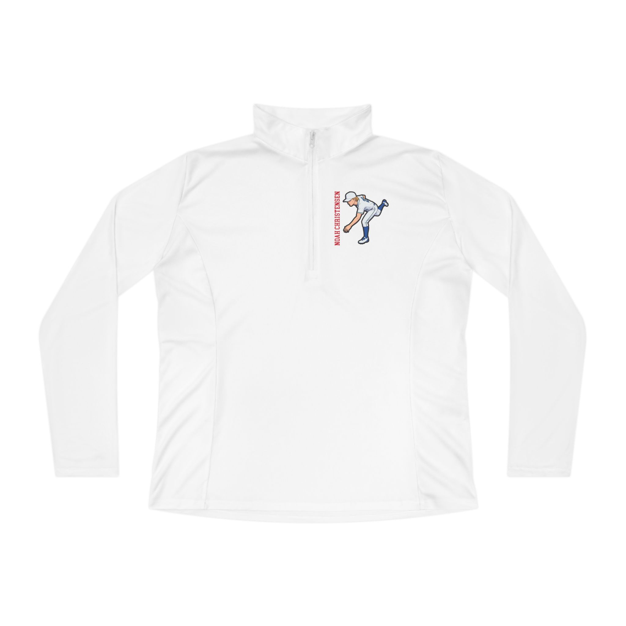 Women's Q-Zip Pullover — character_name_vertical in White