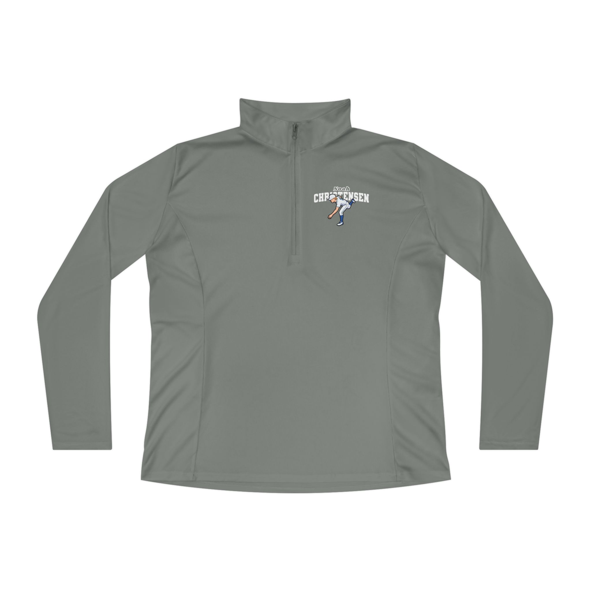 Women's Q-Zip Pullover — character_name_arch in Grey