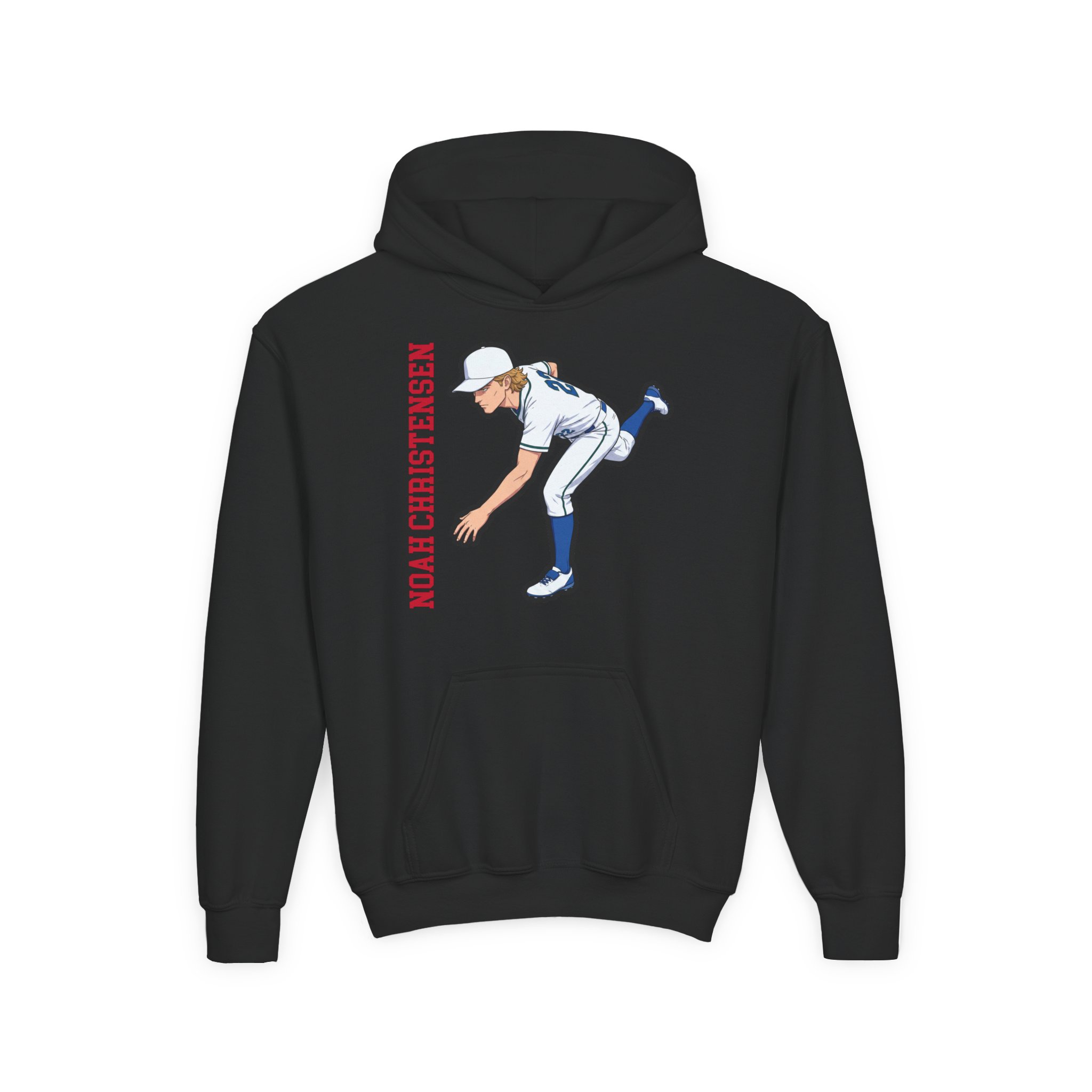 Youth Hoodie — character_name_vertical in Black
