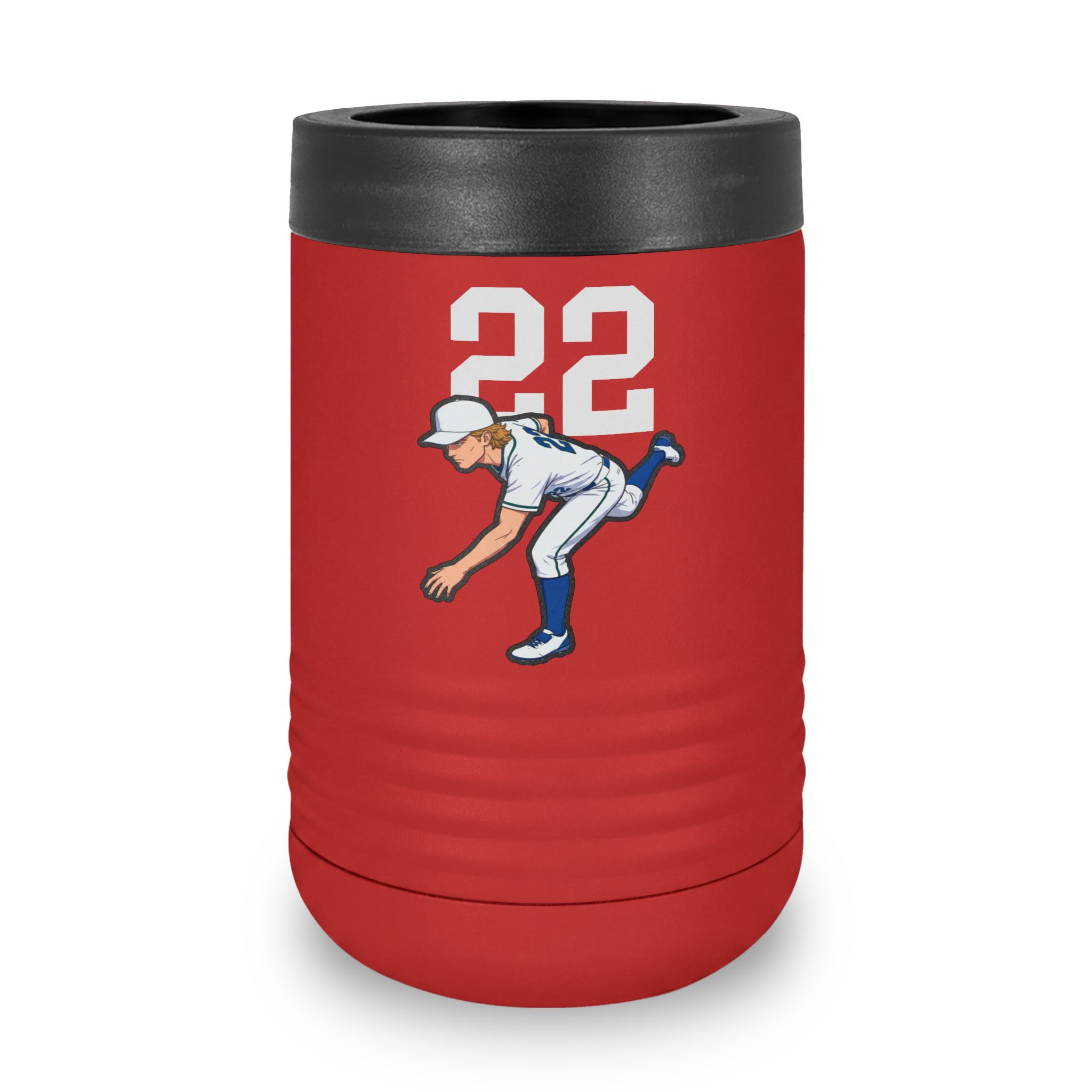 Stainless Can Cooler — character_number_top in Red
