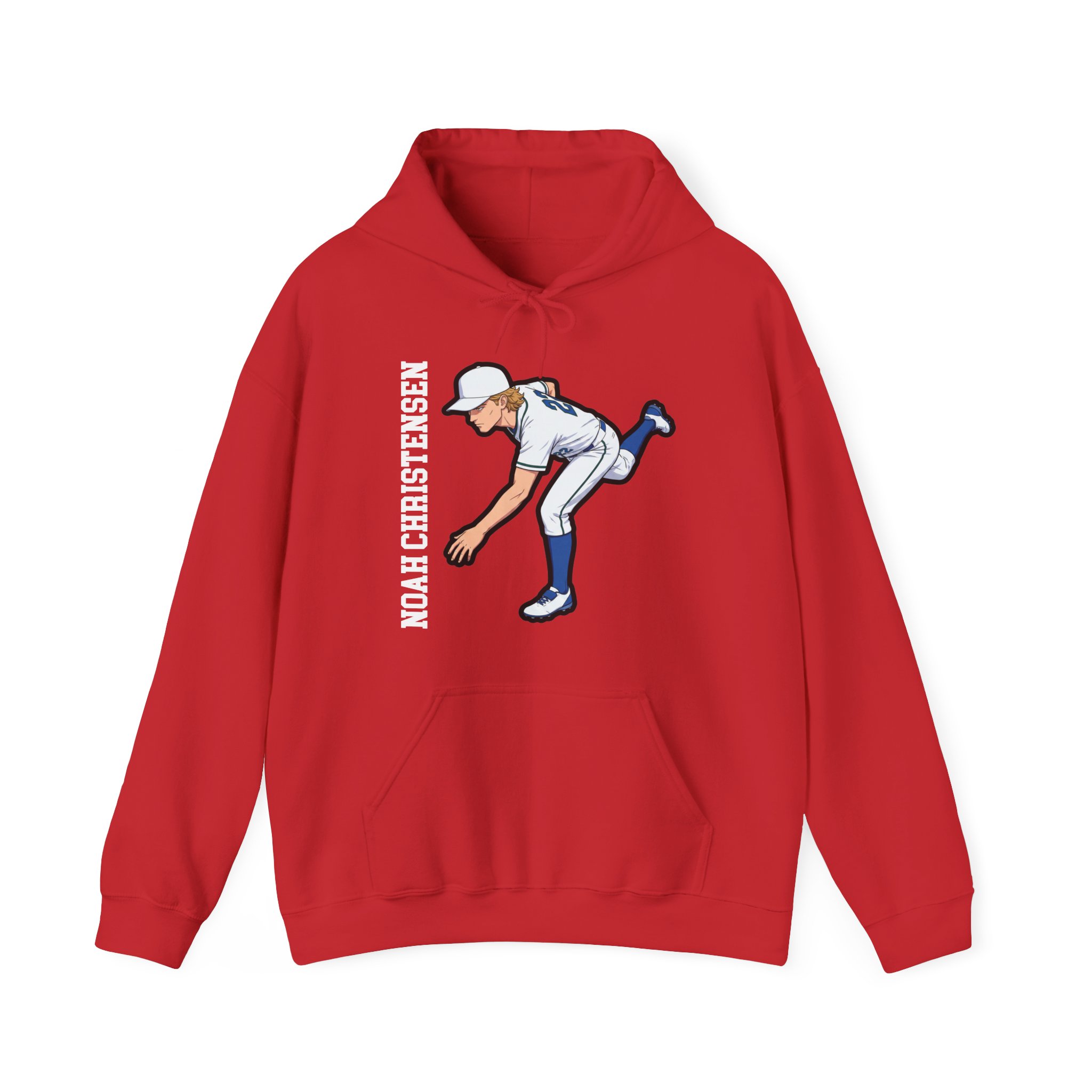 Hoodie — character_name_vertical in Red