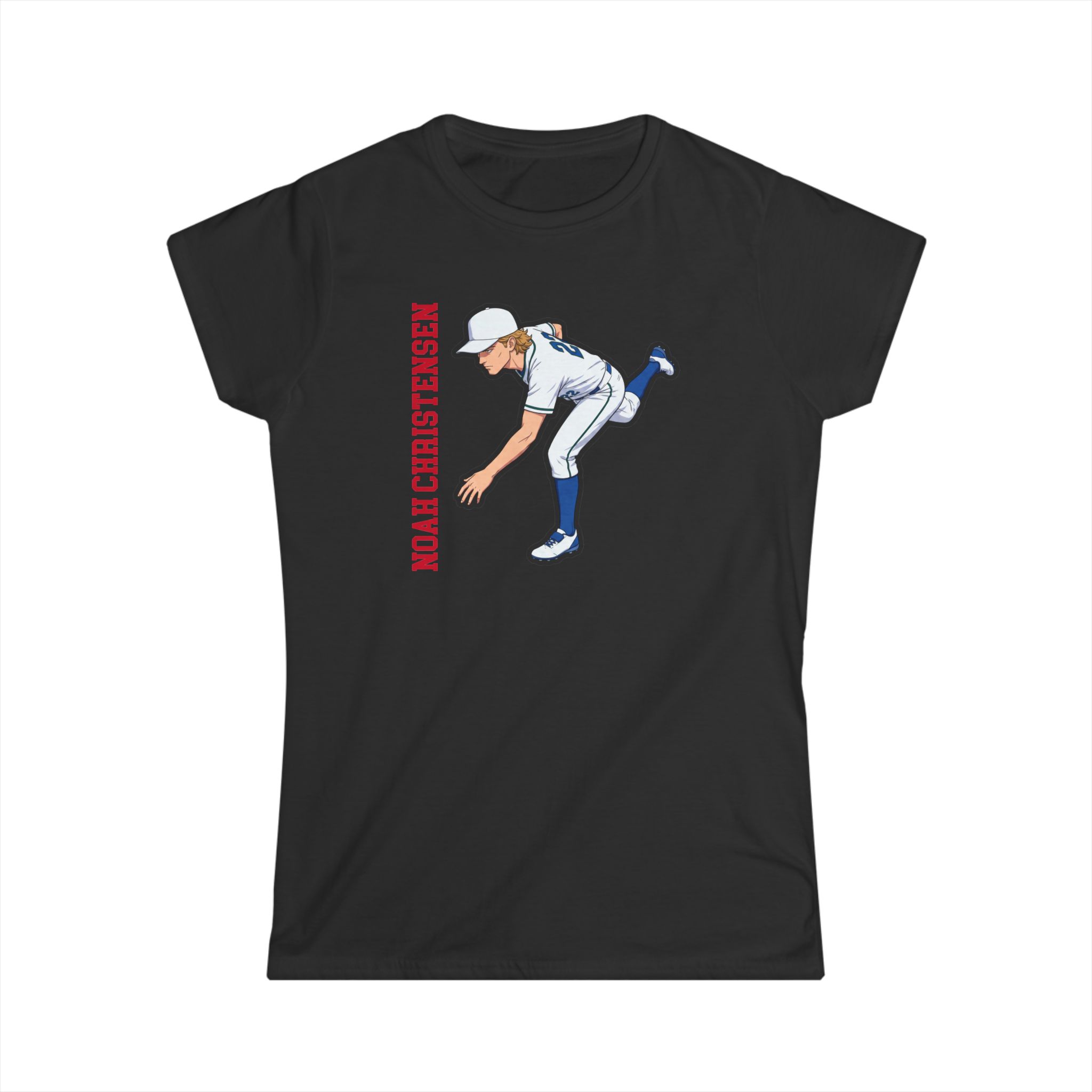 Women's Softstyle Tee — character_name_vertical in Black