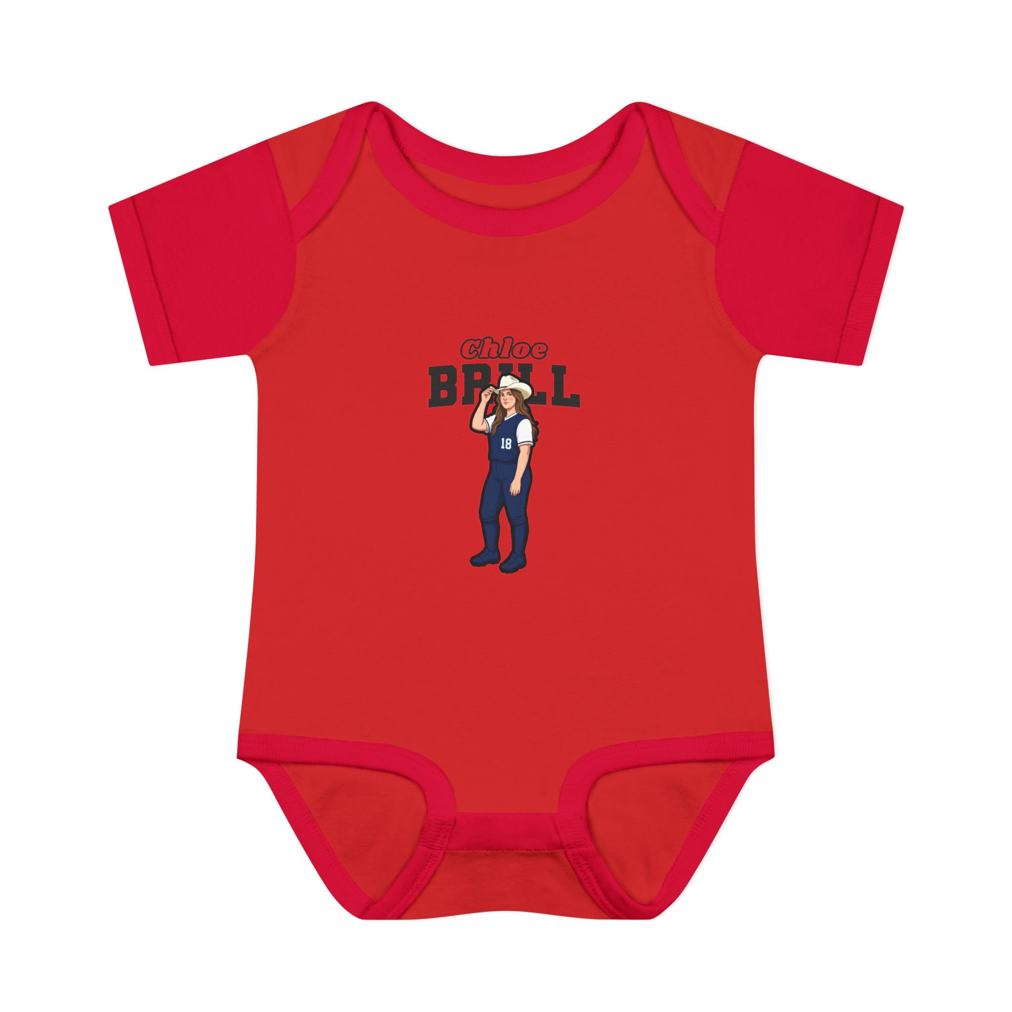 Baby Onesie — character_name_arch in Red