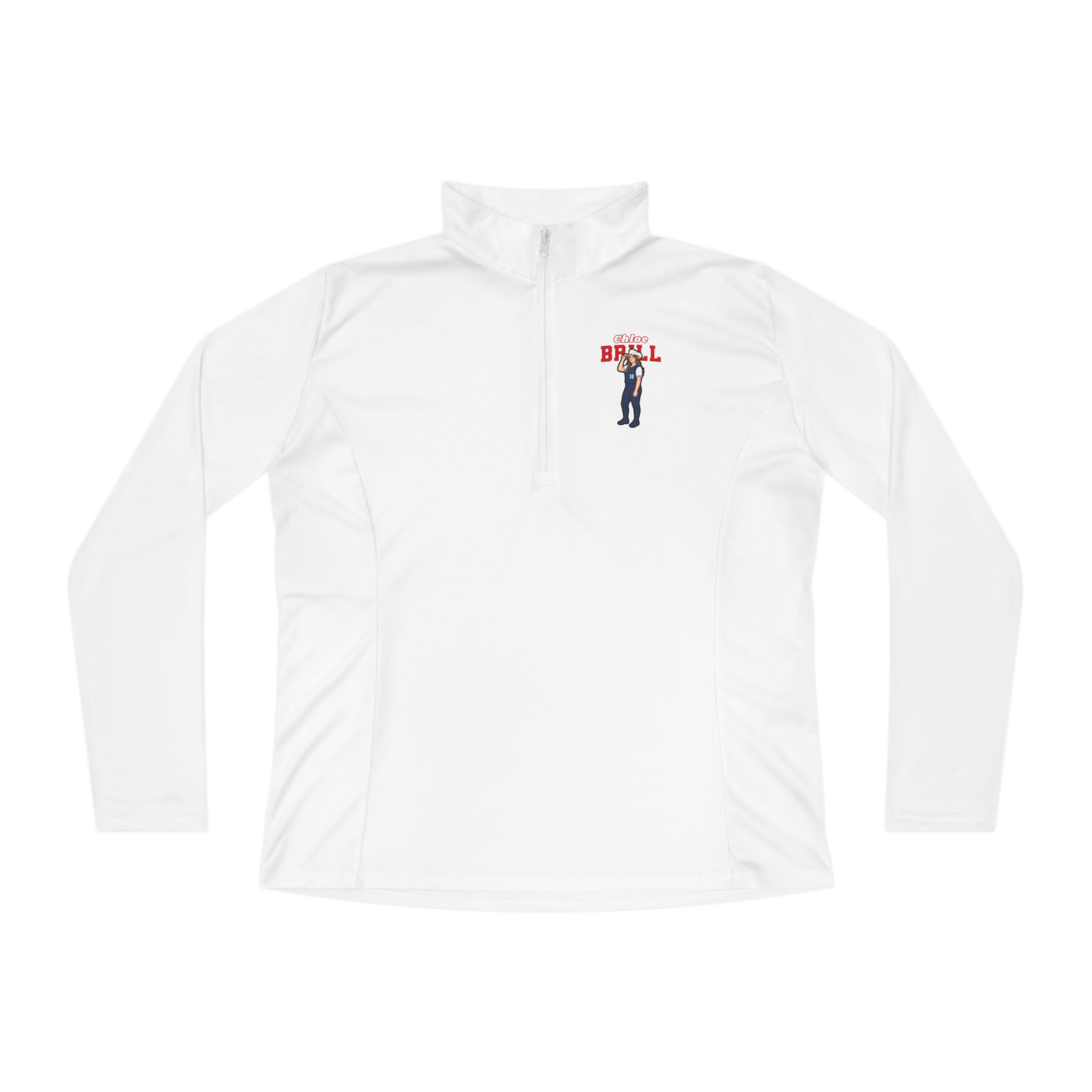 Women's Q-Zip Pullover — character_name_arch in White