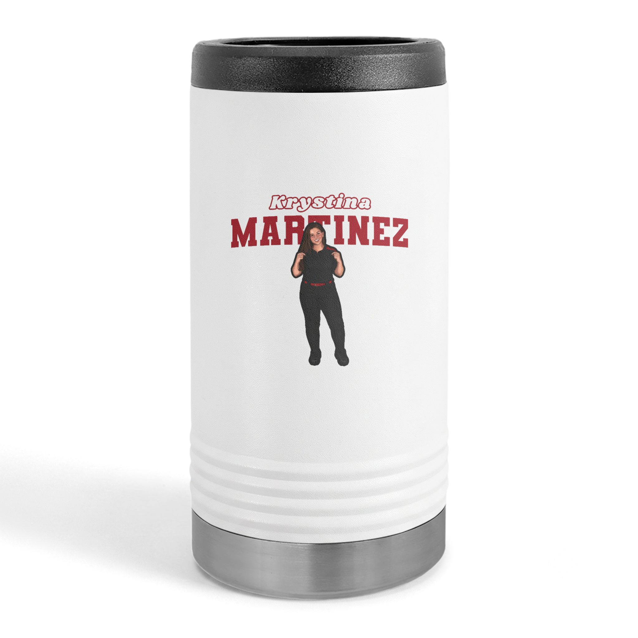 Slim Stainless Can Cooler — character_name_arch in White