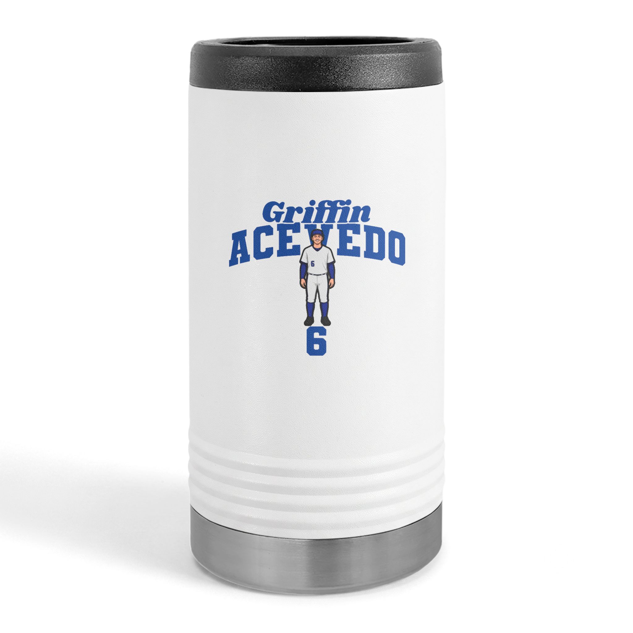 Slim Stainless Can Cooler — character_signature_arch in White