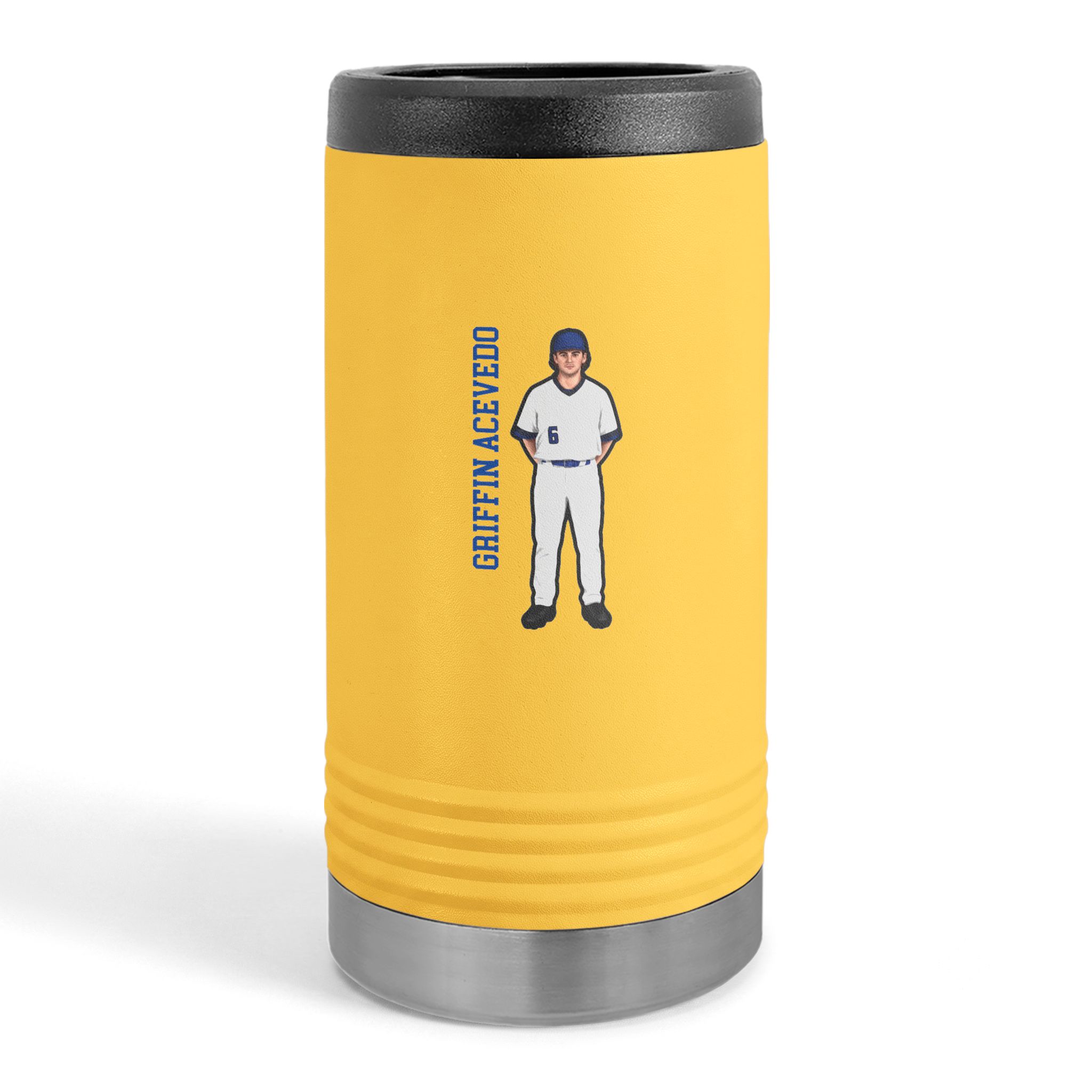 Slim Stainless Can Cooler — character_name_vertical in Yellow