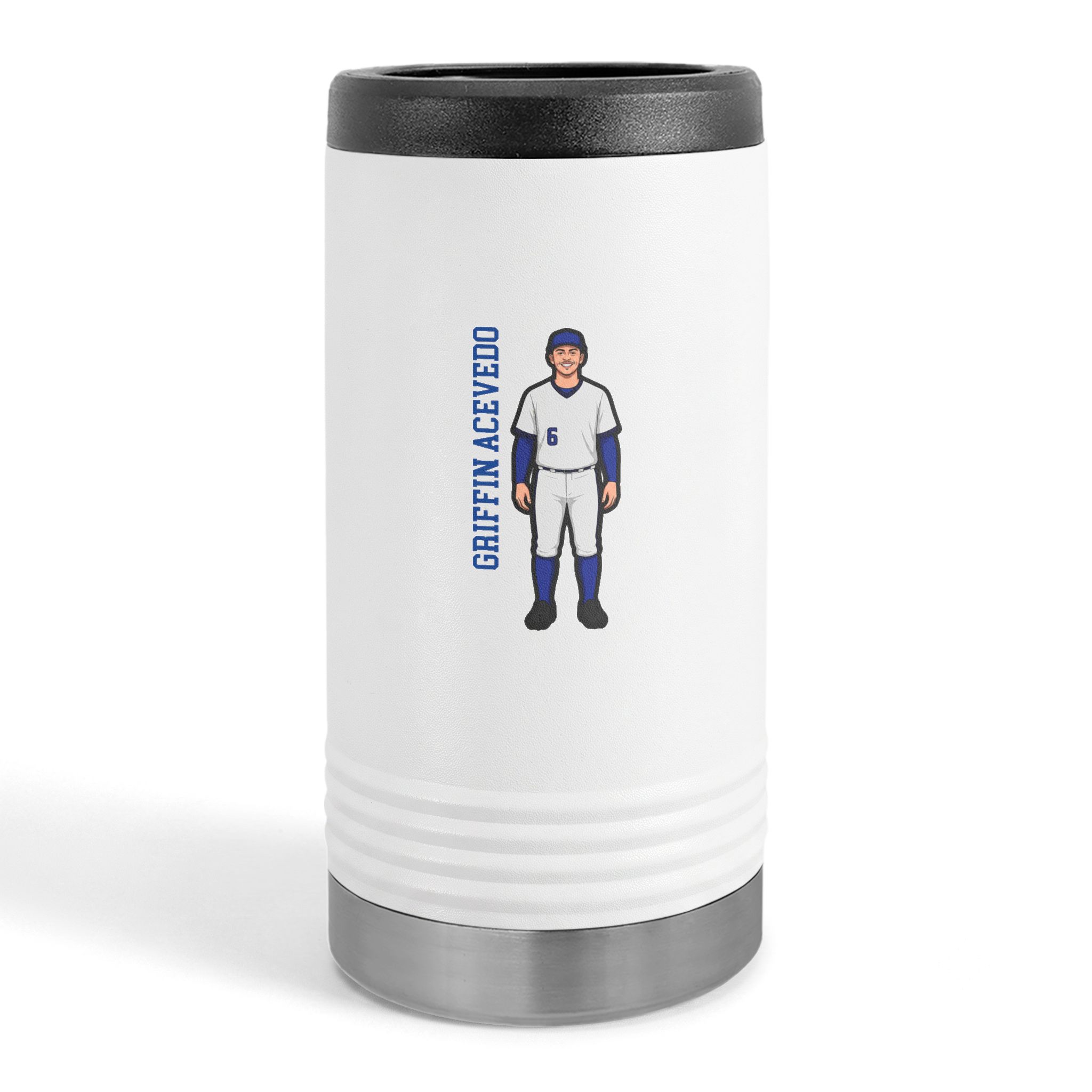 Slim Stainless Can Cooler — character_name_vertical in White