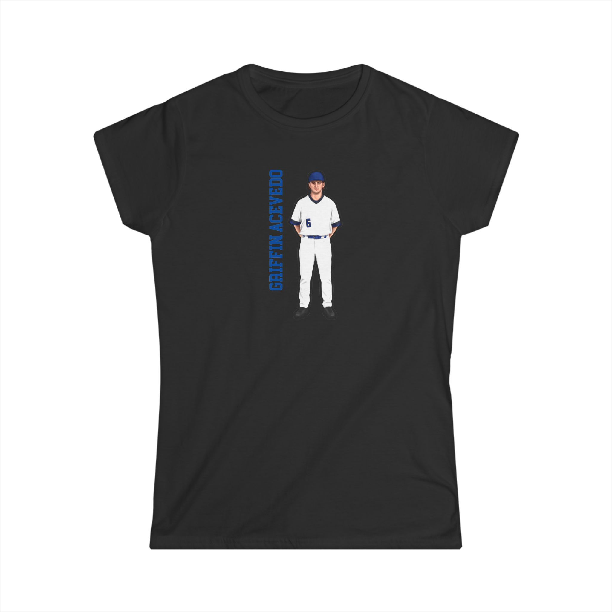 Women's Softstyle Tee — character_name_vertical in Black