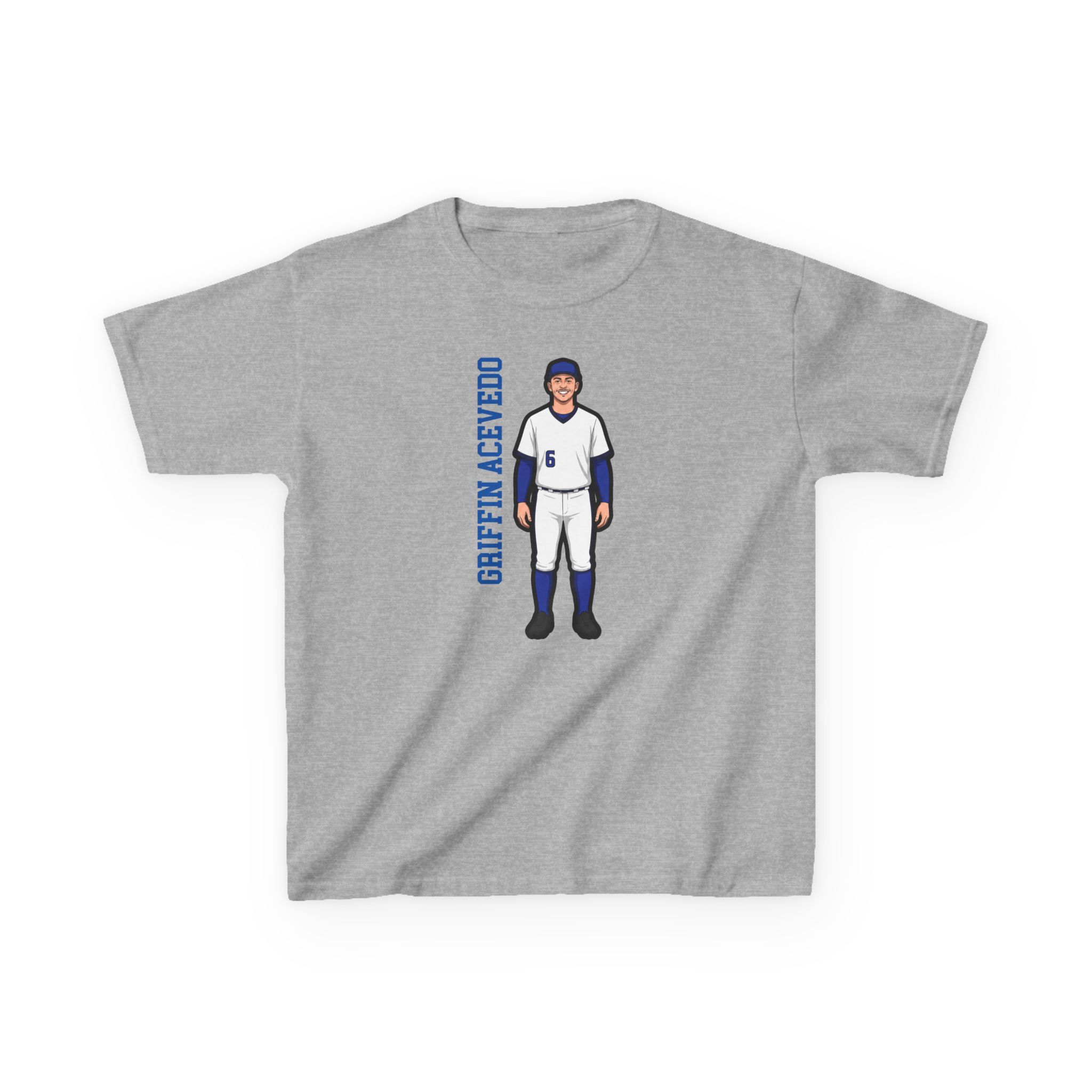 Youth Tee — character_name_vertical in Grey