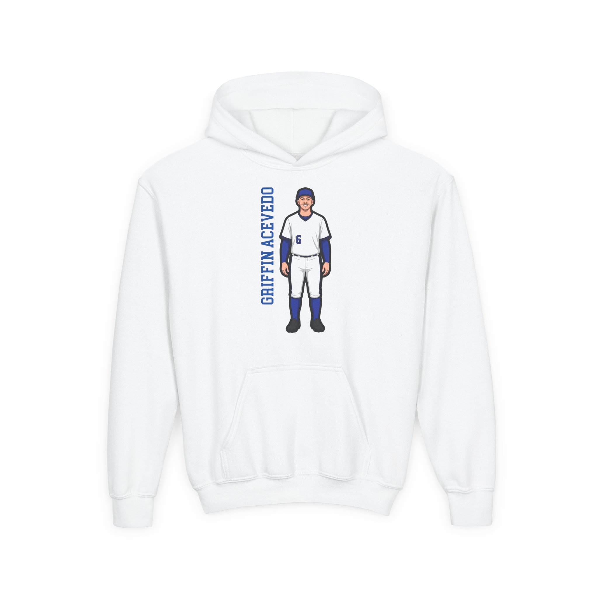 Youth Hoodie — character_name_vertical in White