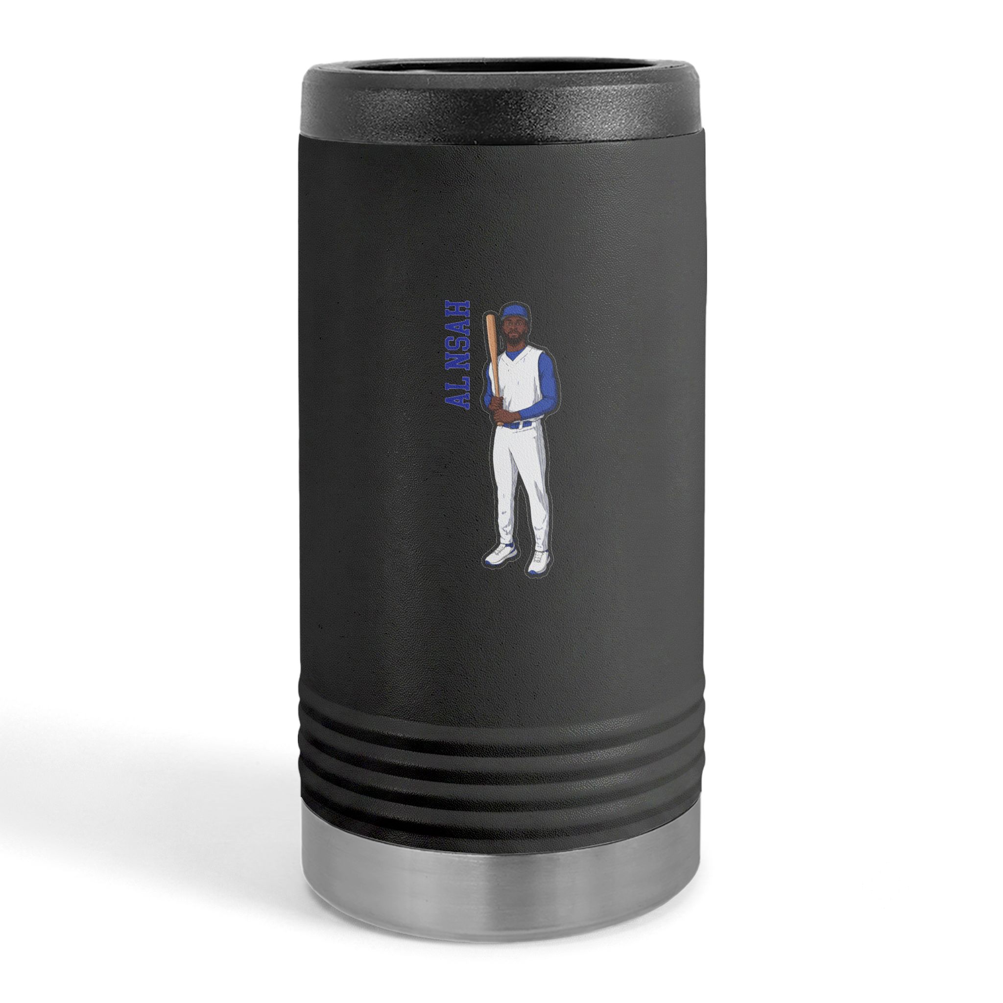 Slim Stainless Can Cooler — character_name_vertical in Black