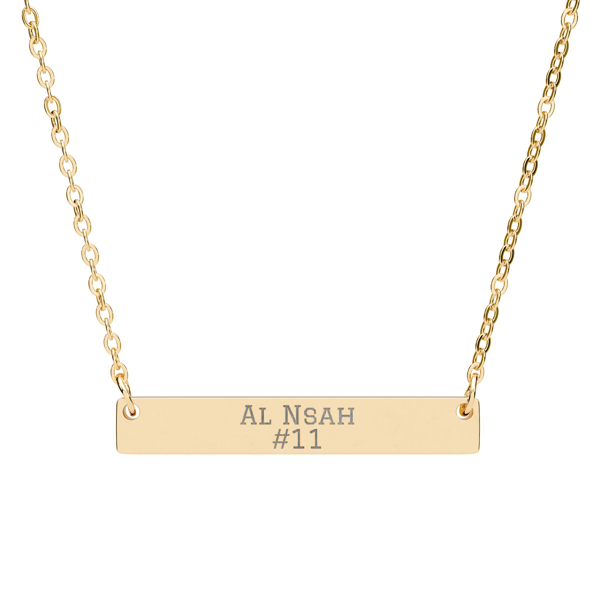 Engraved Bar Necklace — Name & Number in Gold