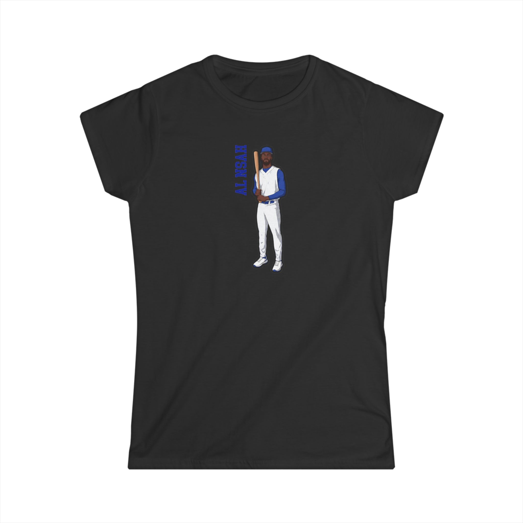 Women's Softstyle Tee — character_name_vertical in Black