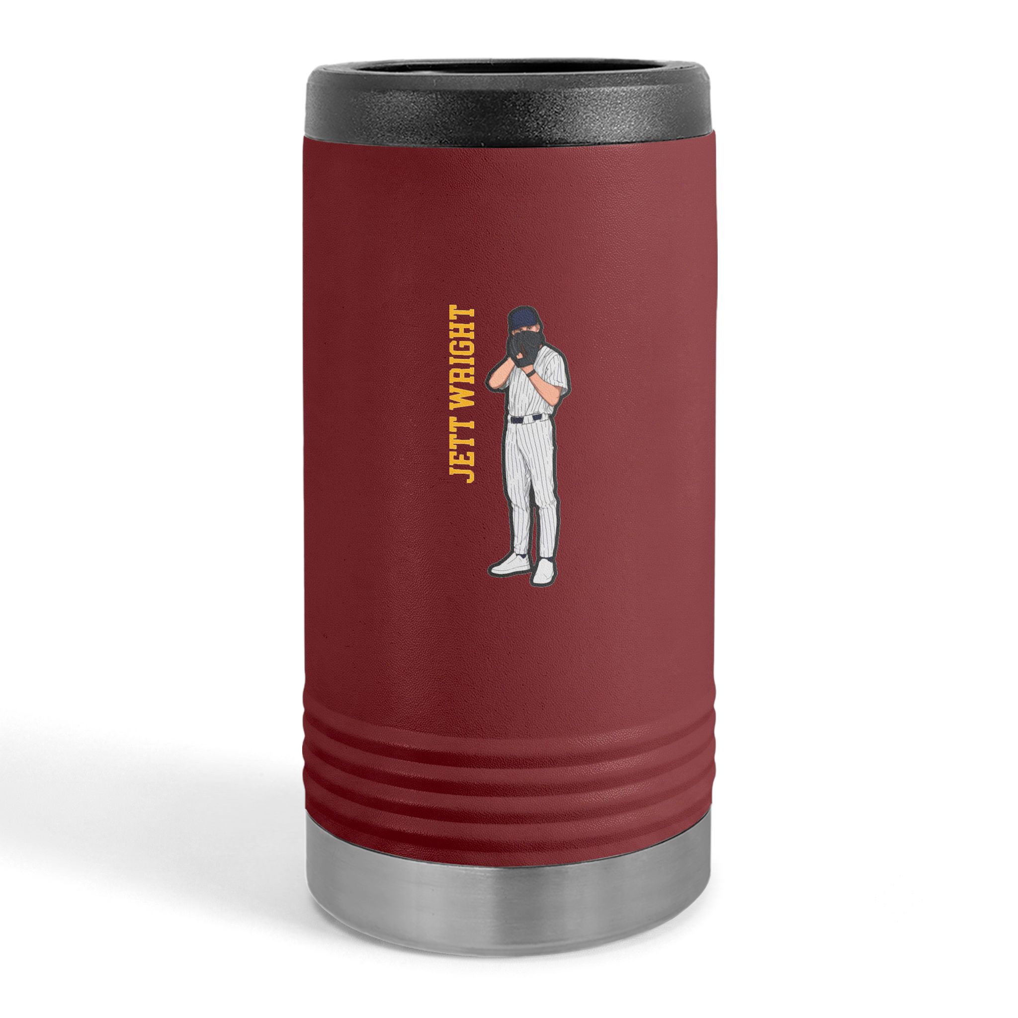 Slim Stainless Can Cooler — character_name_vertical in Maroon