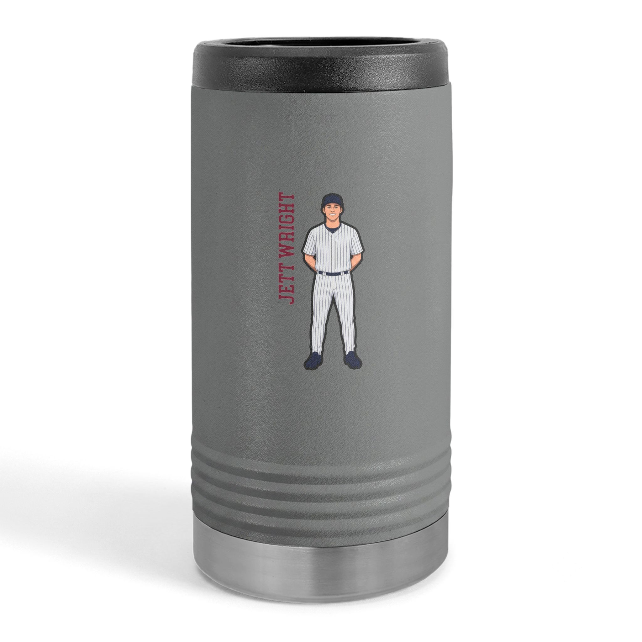 Slim Stainless Can Cooler — character_name_vertical in Grey