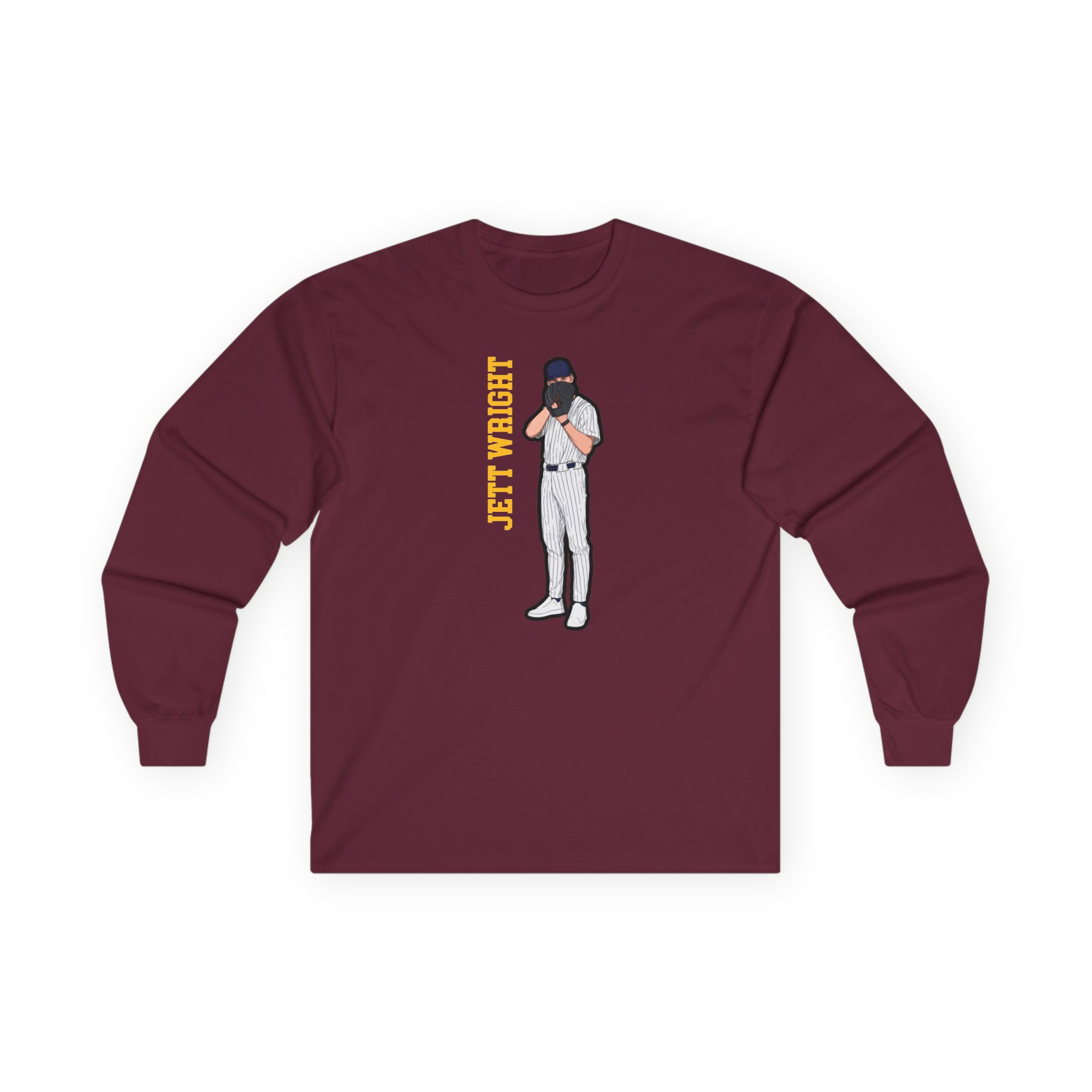 Long Sleeve Tee — character_name_vertical in Maroon