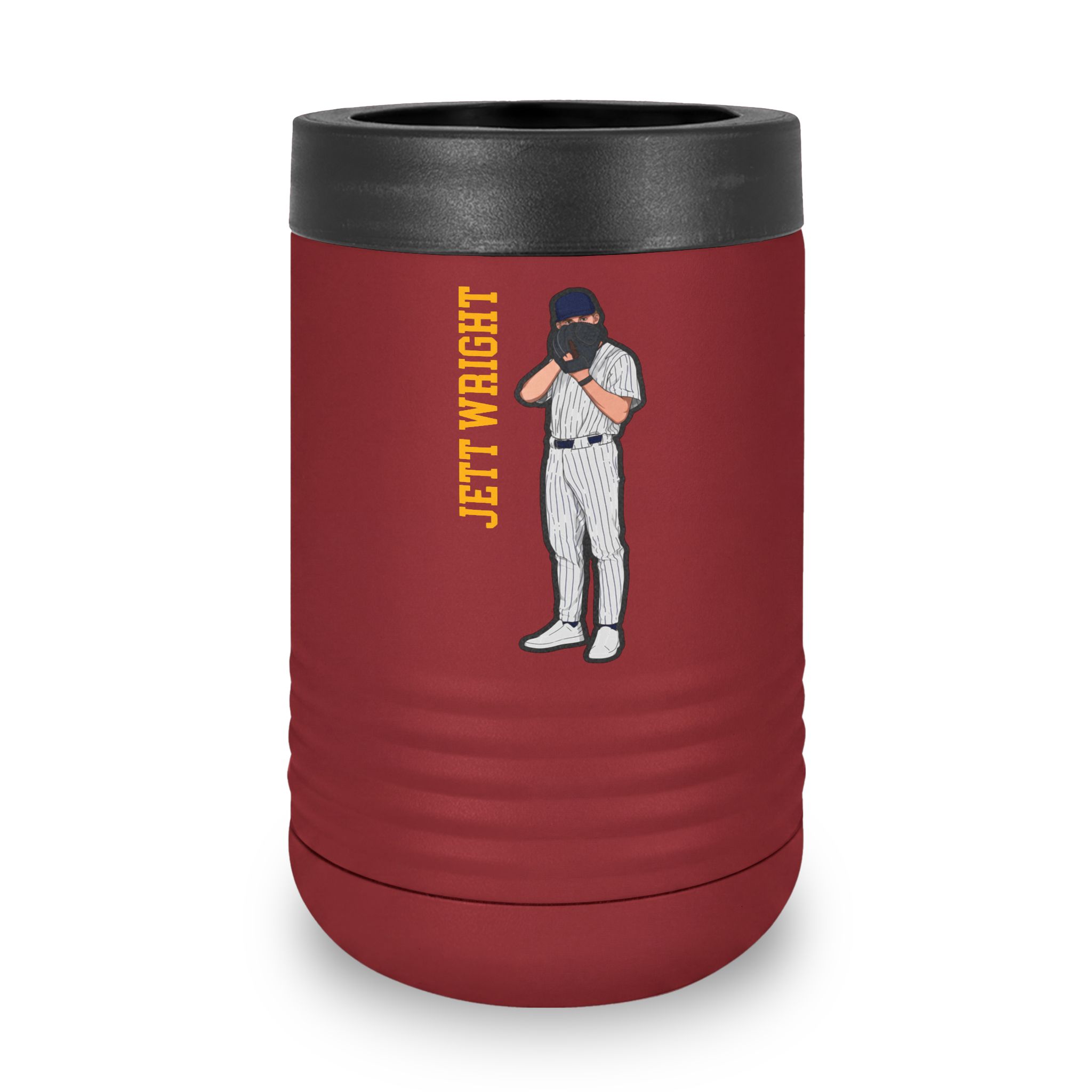 Stainless Can Cooler — character_name_vertical in Maroon