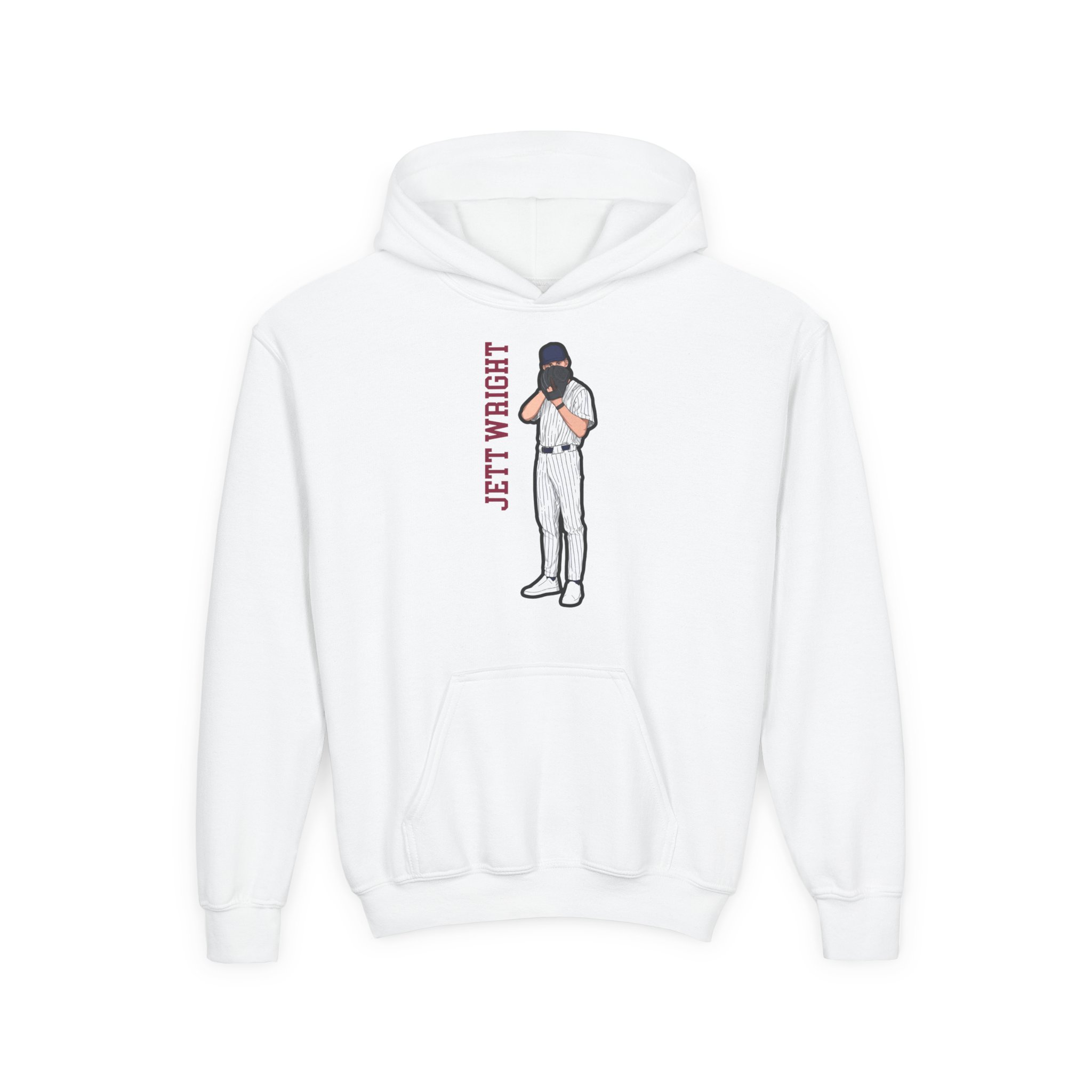 Youth Hoodie — character_name_vertical in White